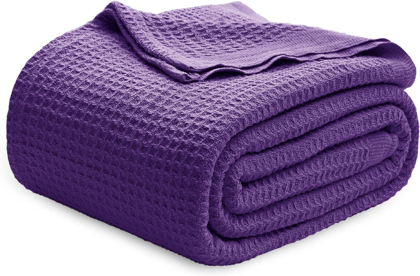 Bedsure 100% Cotton Blanket Queen Size for Bed - Breathable and Soft, Waffle Weave Blanket for Summer, Thick Cozy Fall Blankets for Women Gift, Purple, 90x90 Inches