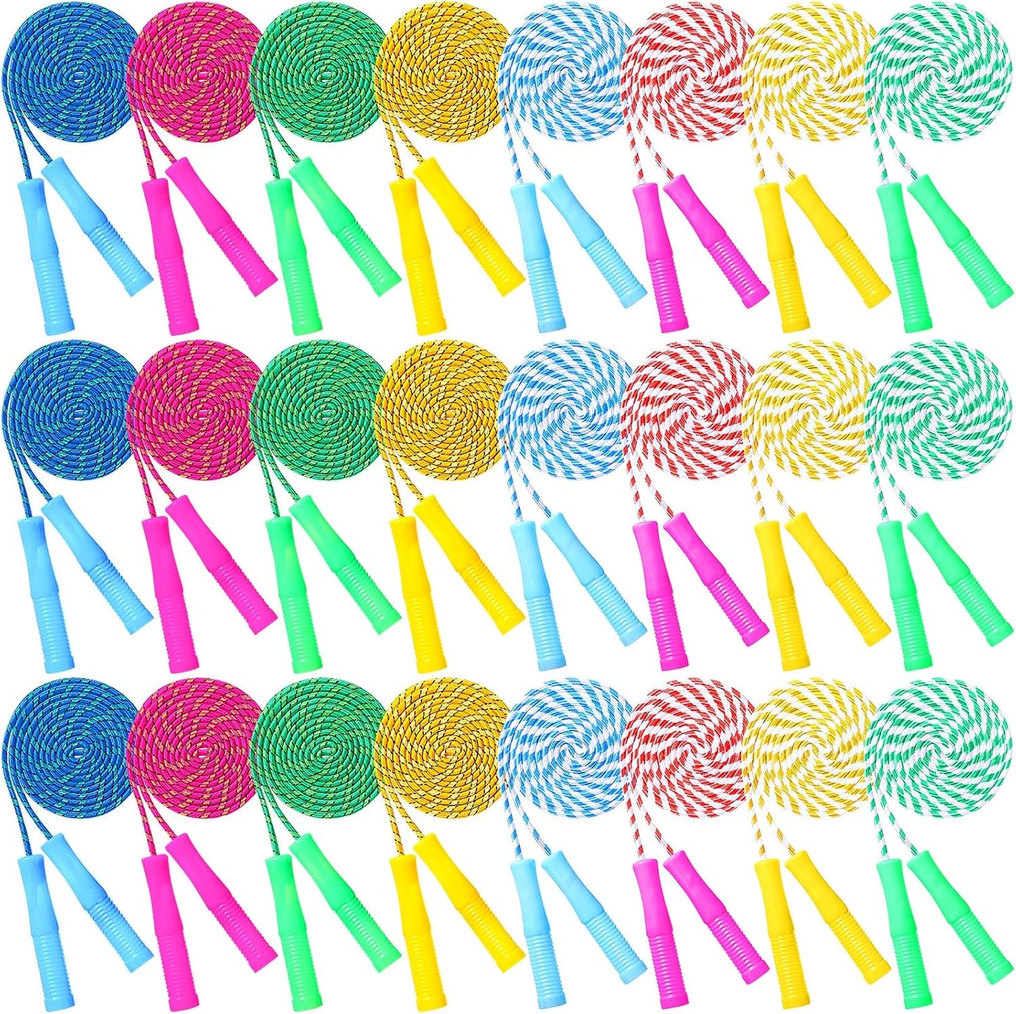 Aoriher 7. 87 ft Back to School Cotton Colorful Jump Rope for Kid Toddler Bulk Adjustable Length Stripe Skipping Rope with Plastic Handle for Outdoor Exercise Fitness Equipment Workout