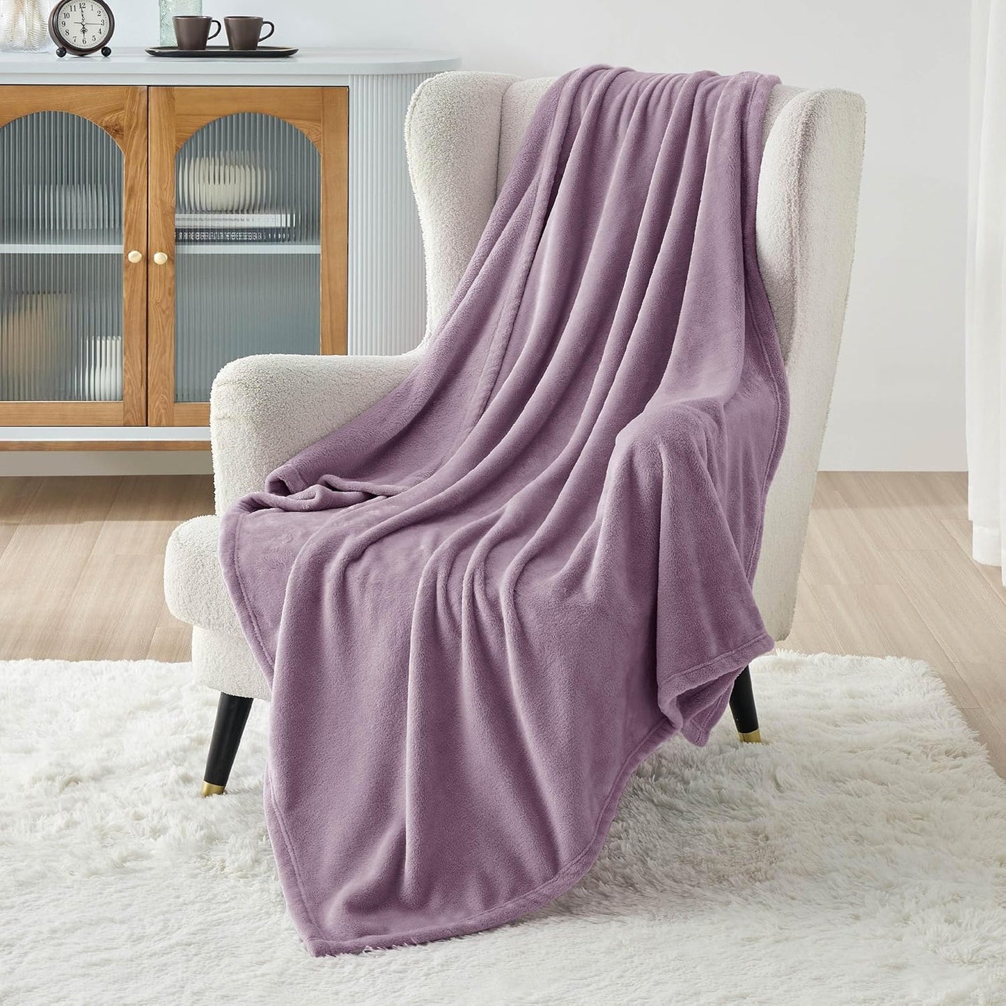Bedsure Fleece Throw XL Blanket Fog Purple - 300GSM Soft Lightweight Plush Cozy Blankets for Bed, Sofa, Couch, Travel, Camping, 50x70 inches