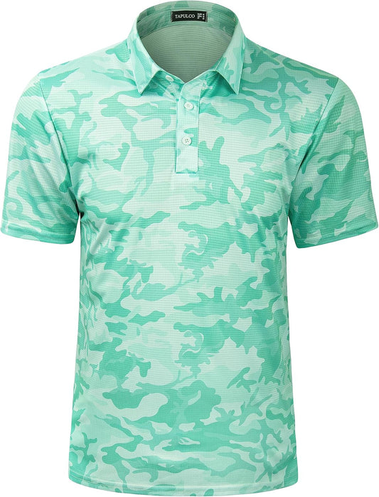TAPULCO Mens Quick Dry Polo Shirts Camouflage Pattern Performance Athletic Lightweight Breathable Casual Golf Tshirts
