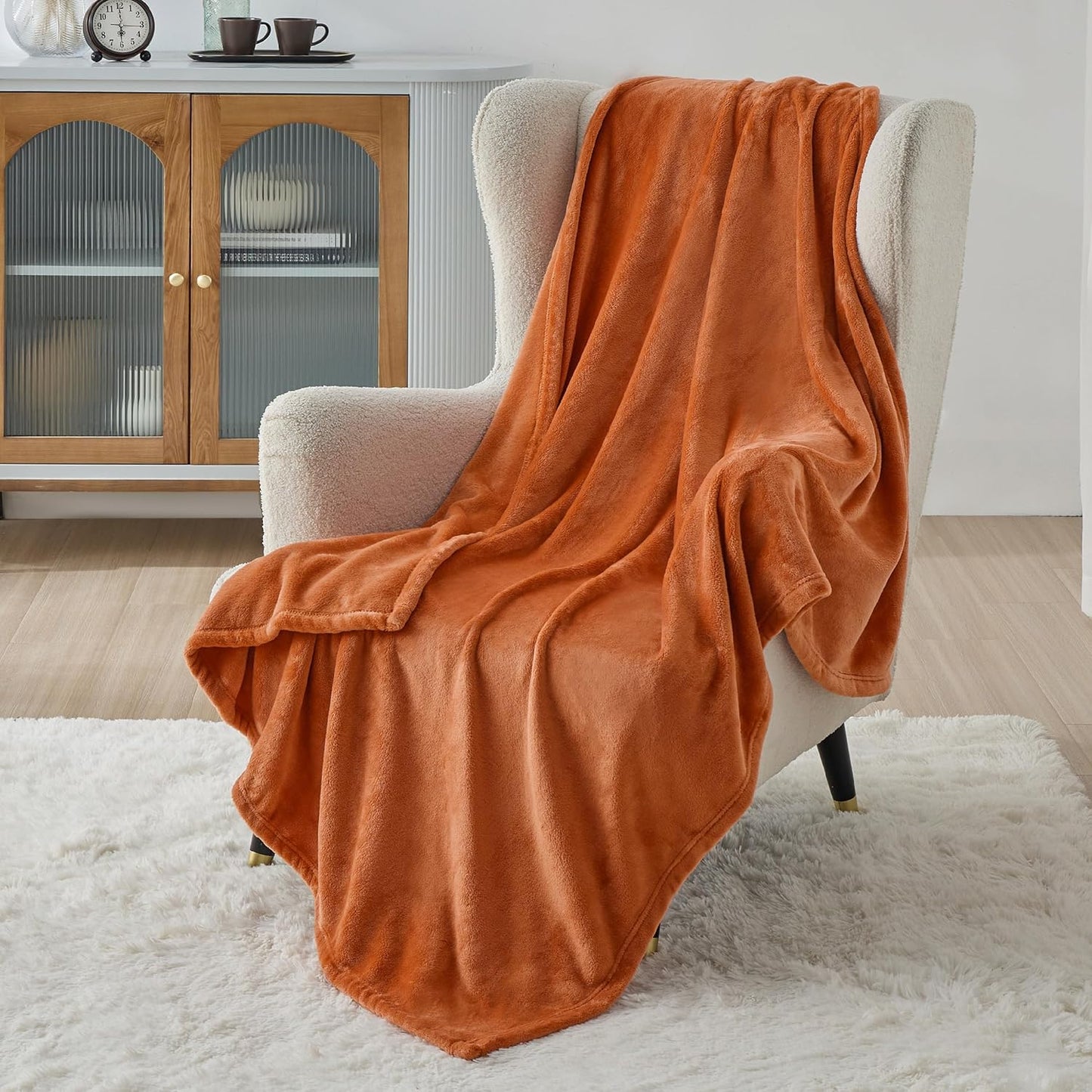 Bedsure Fleece Throw XL Blanket Burnt Orange - 300GSM Soft Lightweight Plush Cozy Blankets for Bed, Sofa, Couch, Travel, Camping, 50x70 inches