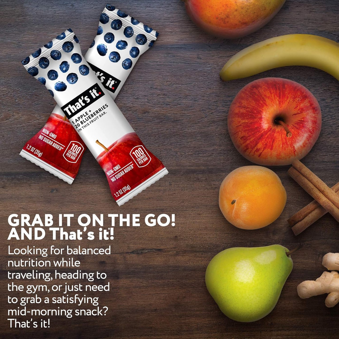 That's it. Apple + Blueberry 100% Natural Real Fruit Bar, Best High Fiber Vegan, Gluten Free Healthy Snack, Paleo for Children & Adults, Non GMO No Sugar Added, No Preservatives Energy Food (12 Pack)