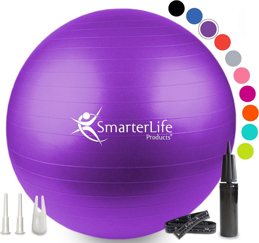 SmarterLife Exercise Ball Yoga Ball for Fitness, Balance, Stability, or Pregnancy, Gym Ball for Core Workout, Physical Therapy, Yoga Ball Chair for Office, Anti-Slip Anti-Burst