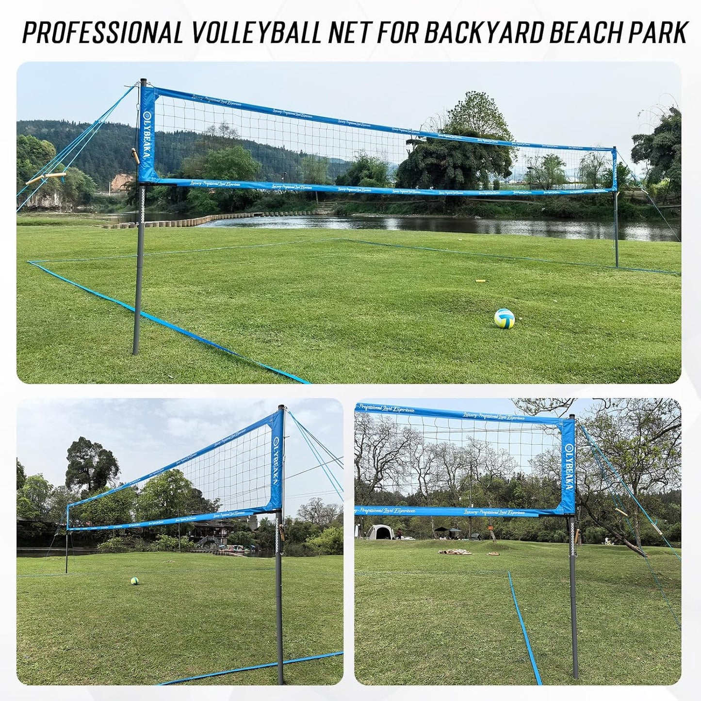 2025 Outdoor Professional Volleyball Net Set for Backyard Beach with Tetoron Net, Adjustable 2" Aluminum Poles, PU Volleyball,Carry Bag - Easy Setup & Anti-Sagg with 2 Tension Adjusters