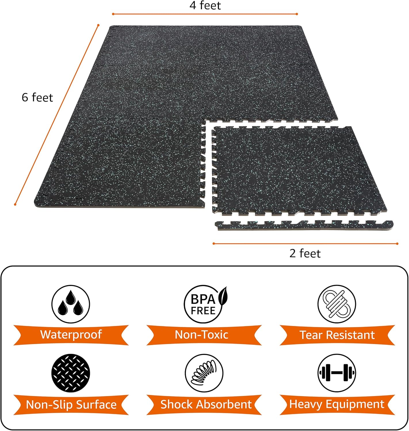 Sivan Fitness 1/2" Thick Rubber Top High-Density EVA Foam Gym Flooring for Home Gym - 48 Sq Ft Exercise Mat Tiles for Workout, Yoga, MMA, Heavy Exercise Equipment Mat - 12 Interlocking Gym Floor Mat