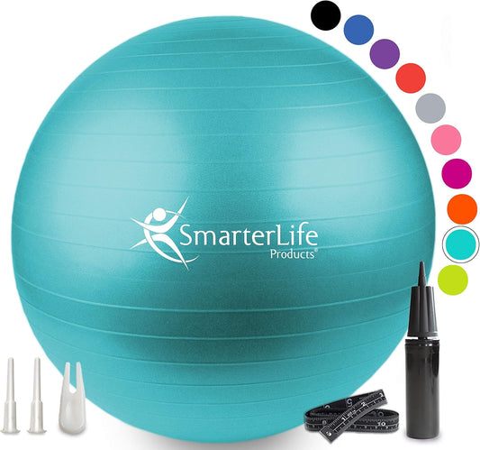 SmarterLife Exercise Ball Yoga Ball for Fitness, Balance, Stability, or Pregnancy, Gym Ball for Core Workout, Physical Therapy, Yoga Ball Chair for Office, Anti-Slip Anti-Burst