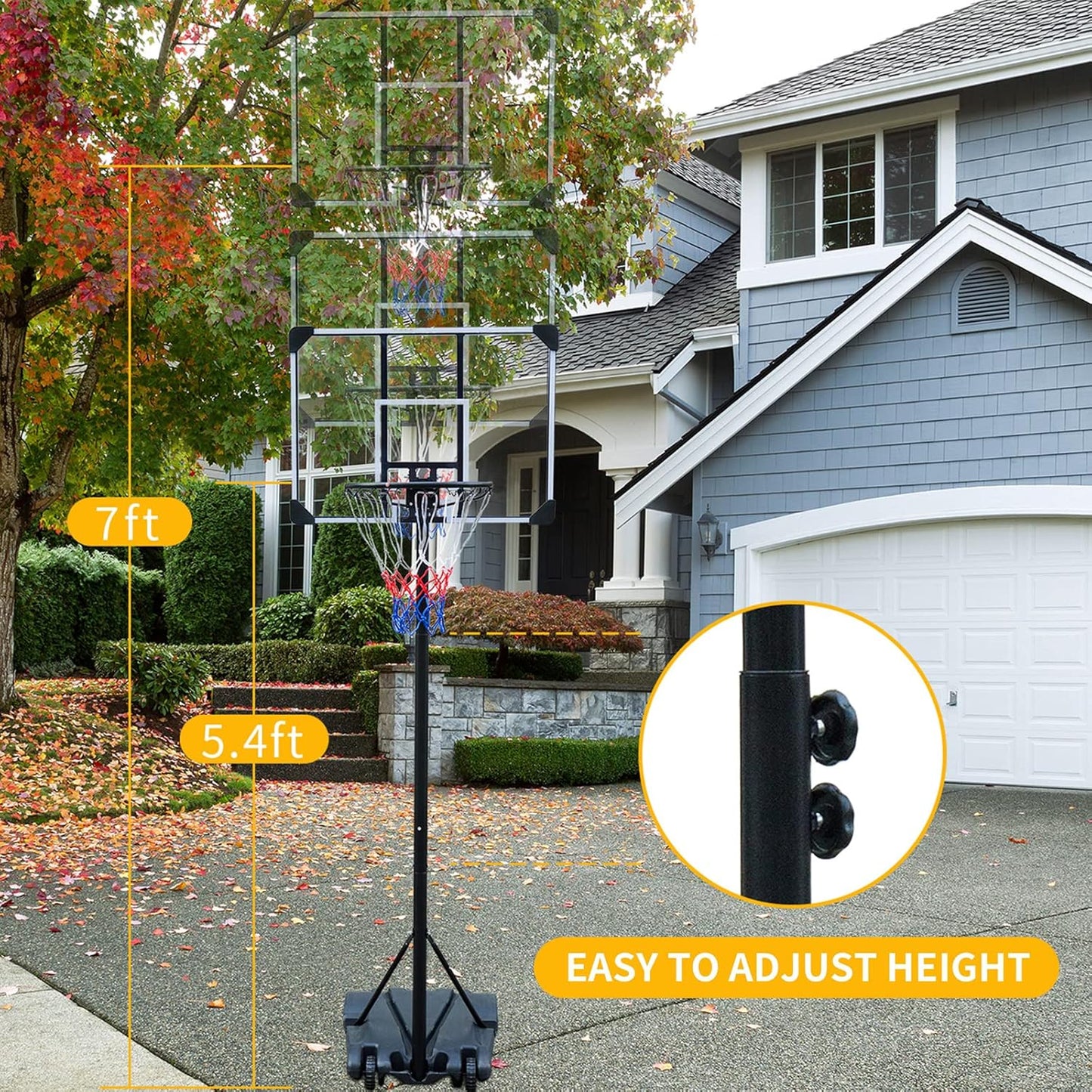 LSKSSNG Portable Adjustable Basketball Hoop System 5.4-7ft with 32Inch Shatterproof Backboard & Wheels, Suitable for Youth & Adults, Indoor/Outdoor