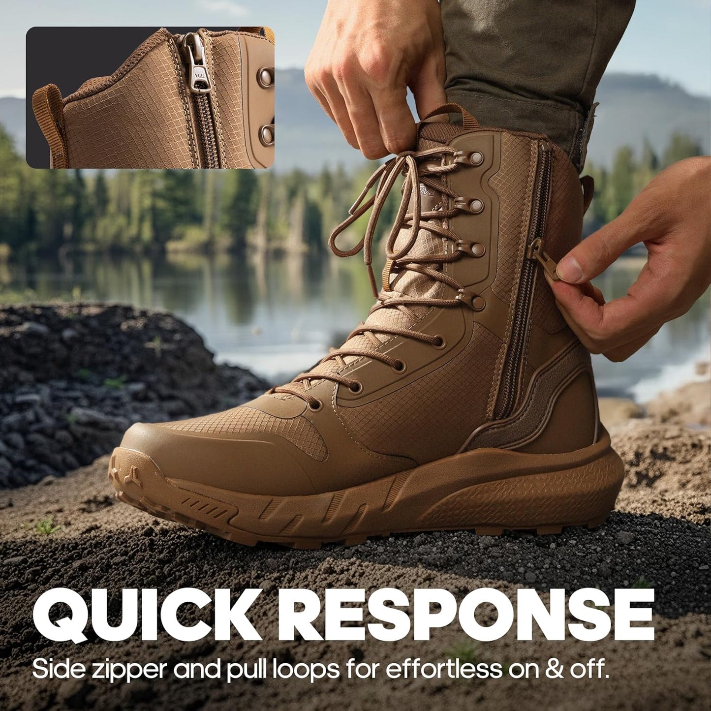 NORTIV 8 Men's Military Tactical Boot Lightweight Comfortable Boots for Work All Day Side Zipper Motorcycle Combat Hiking Boots Metrostrike(8-9 Inches)