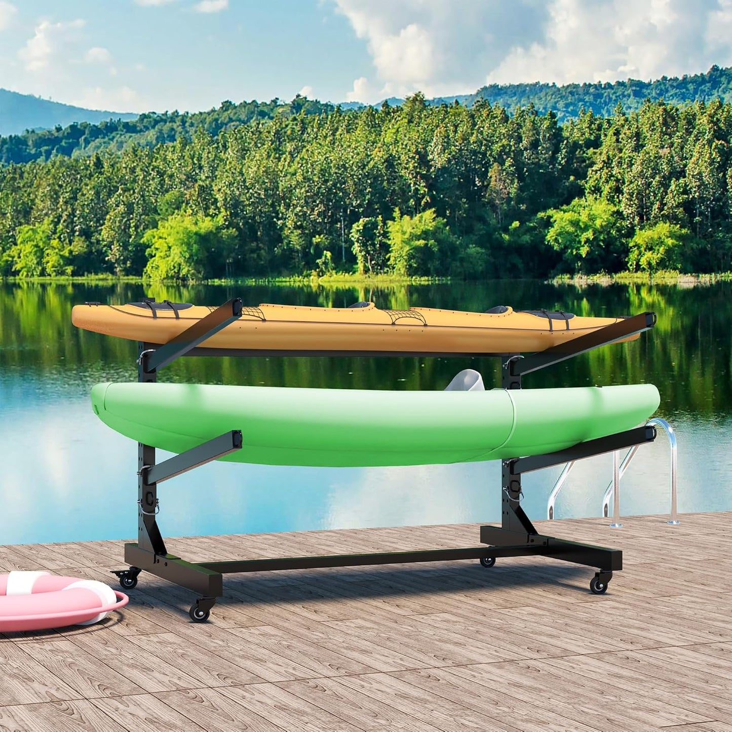 Kayak Storage Rack, Heavy Duty Kayak Stand Canoe Rack with Wheels, Freestanding Kayak Holder Stand for Kayaks, Canoes, Surfboard, Paddleboard Storage