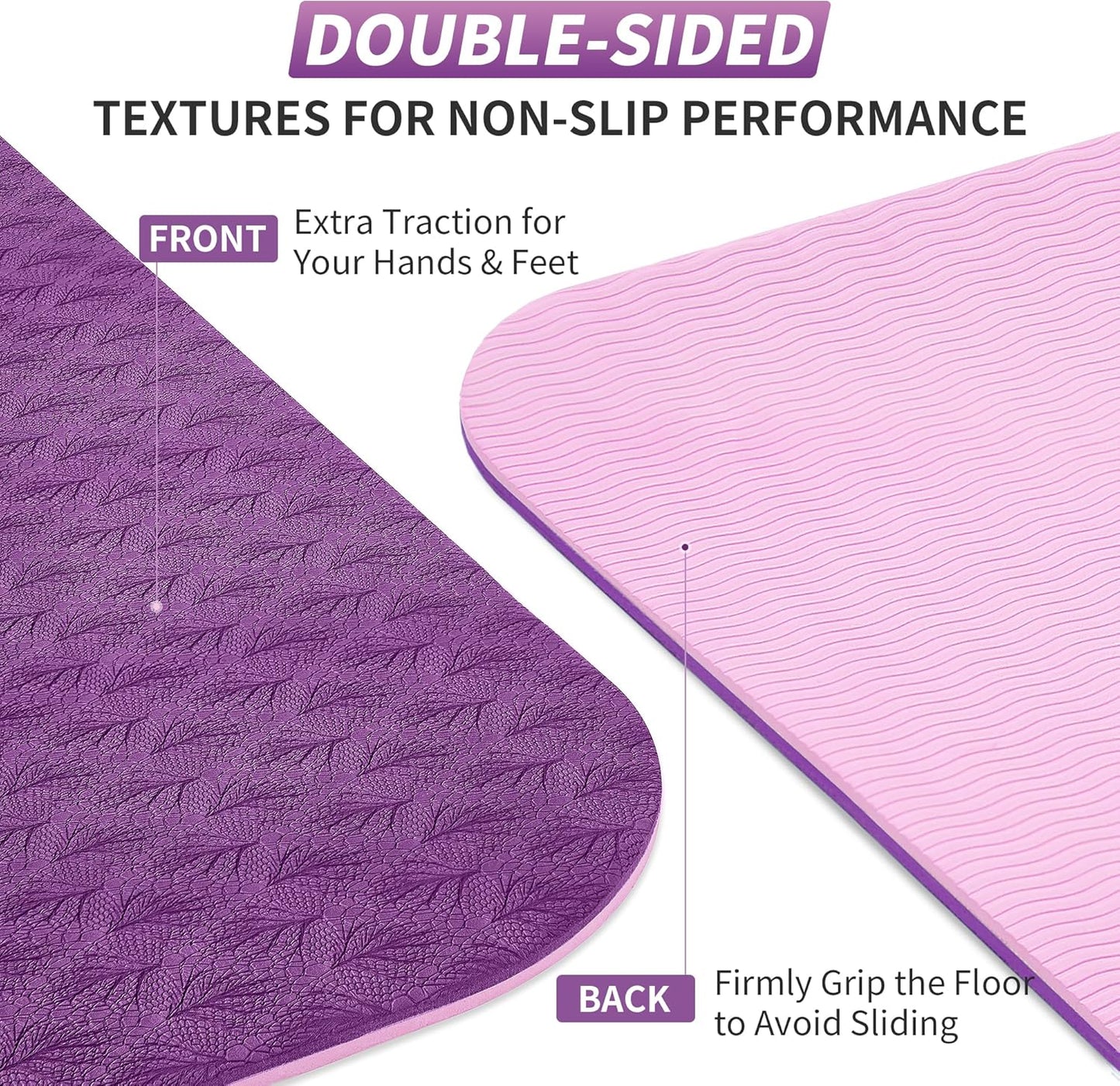 CAMBIVO Yoga Mat for Women Men Kids, 1/3 & 1/4 & 2/5 Inch Extra Thick Yoga Mat Non Slip, 72" x 24" TPE Yoga Mats, Workout Mat with Carrying Strap for Yoga, Pilates and Floor Exercises