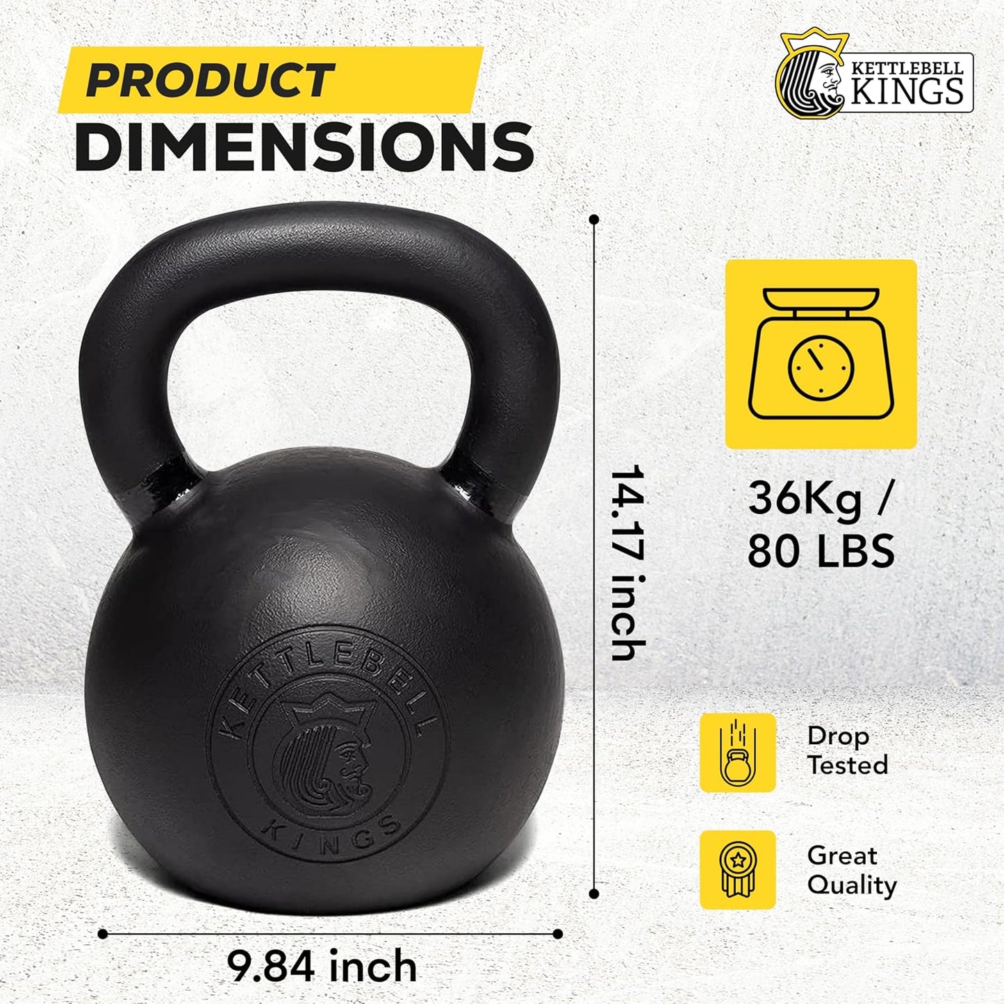 Kettlebell Kings Powder Coated Kettlebell Weights - 9-97 lb Strength Training Kettlebells for Men and Women - Hand Weights Workout Gym Equipment - Weights Set for Home Gym- New