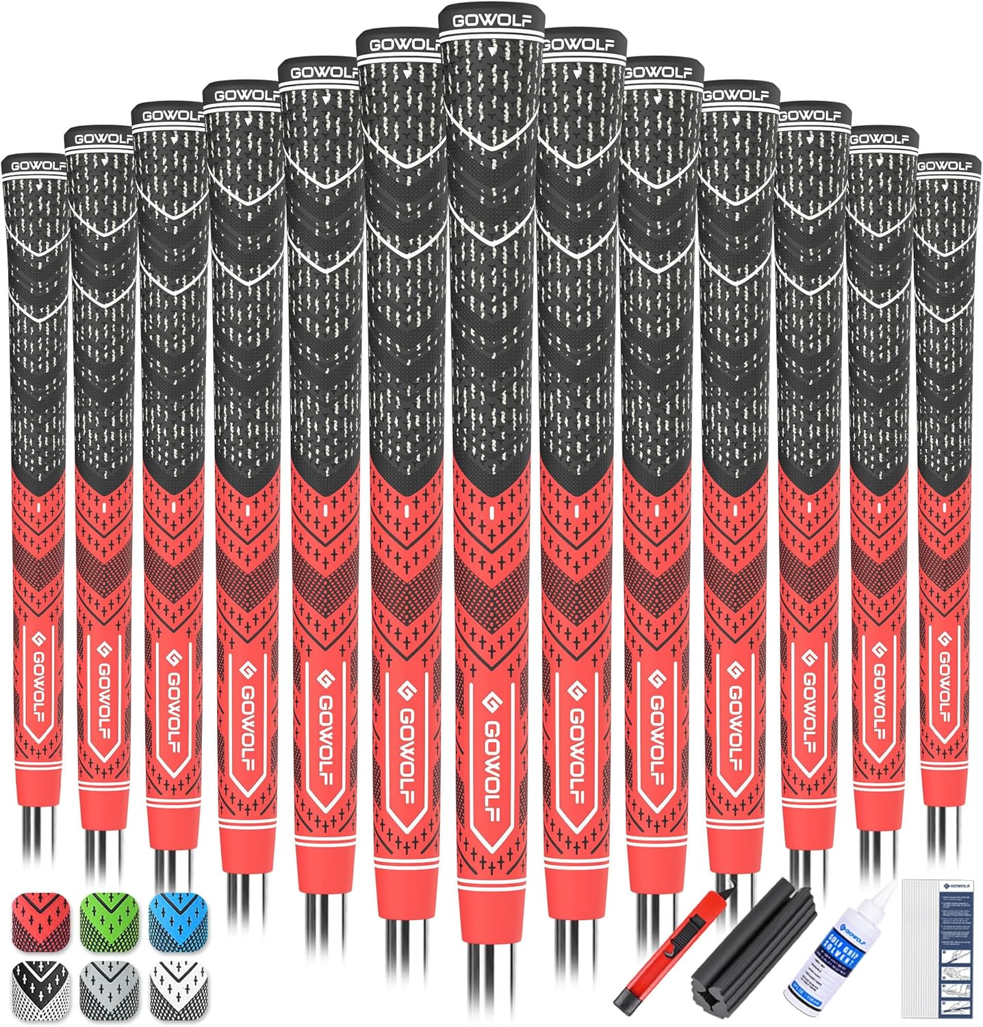 Gowolf Golf Grip Cord Rubber Multi-compound Golf Driver Irons Club Choose 13 Grips with 15pcs Tapes Or Full Kit choose one