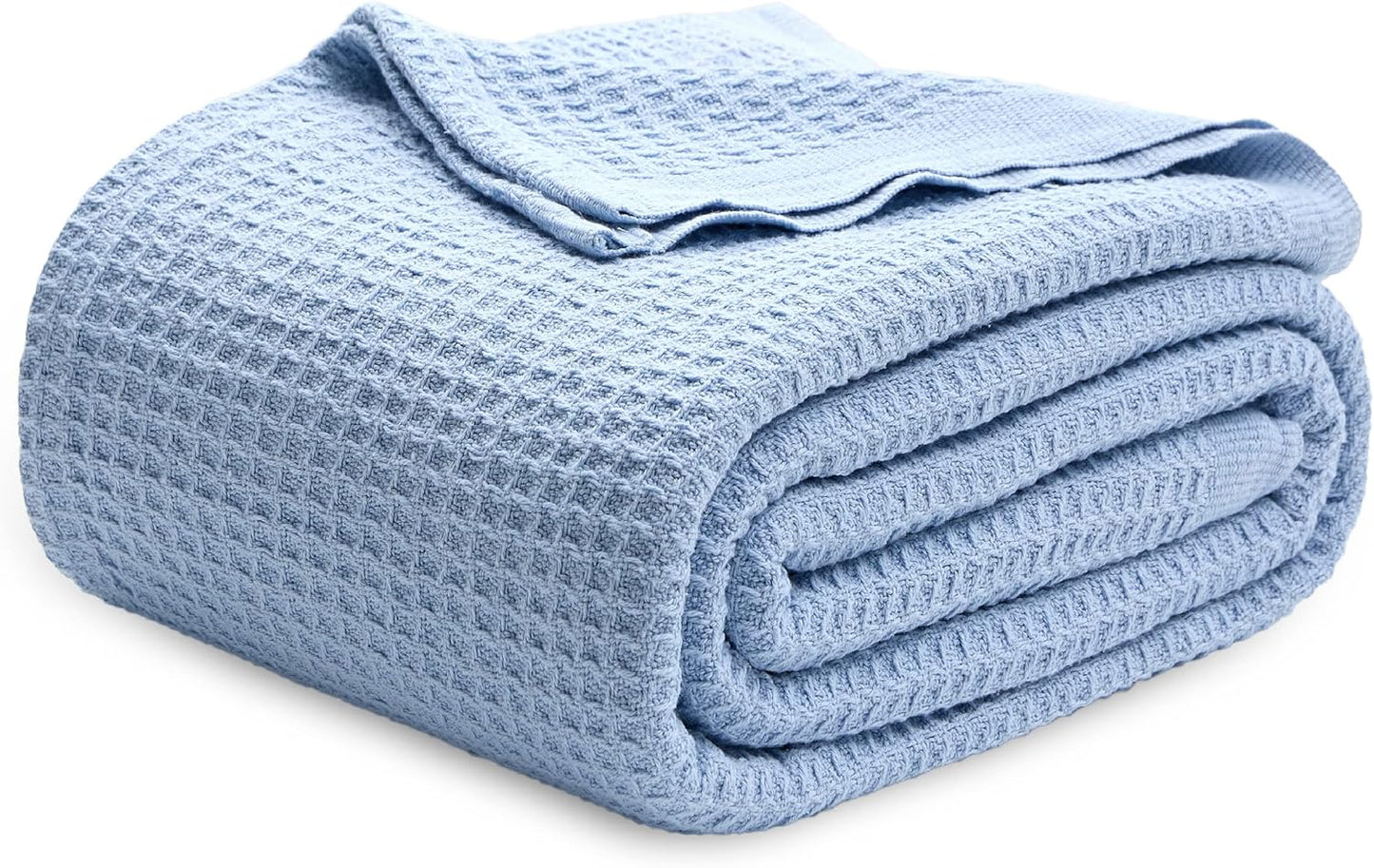 Bedsure 100% Cotton Blanket King Size for Bed - Breathable and Soft, Waffle Weave Blanket for Summer, Thick Cozy Fall Blankets for Women Gift, Sky Blue, 104x90 inches