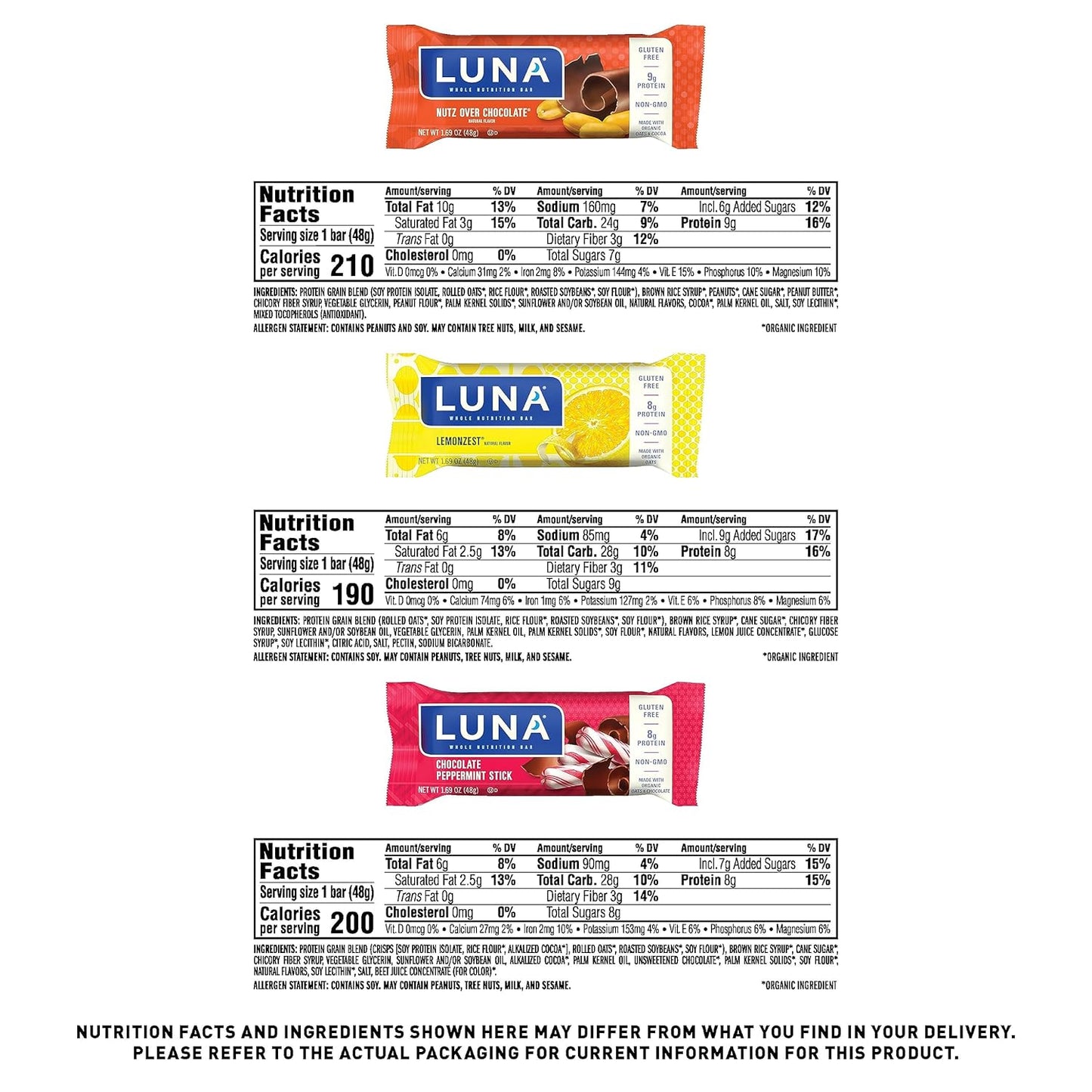 LUNA Bar - Variety Pack - 6 Flavors - Snack Bars - Non-GMO - Gluten-Free Protein Bars - Made with Organic Oats (12 Pack)