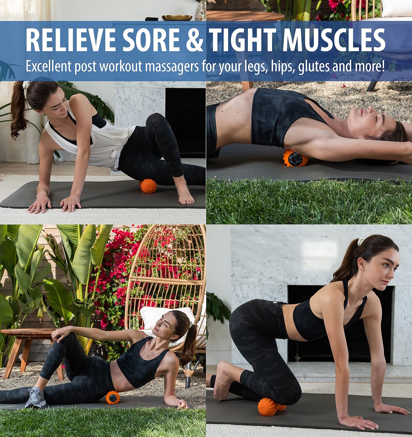 Zyllion Vibrating Peanut Massage Ball with 4 Modes - Cordless Rechargeable Electric Deep Tissue Massager Roller for Muscle Pain Relief, Orange, ZMA-30