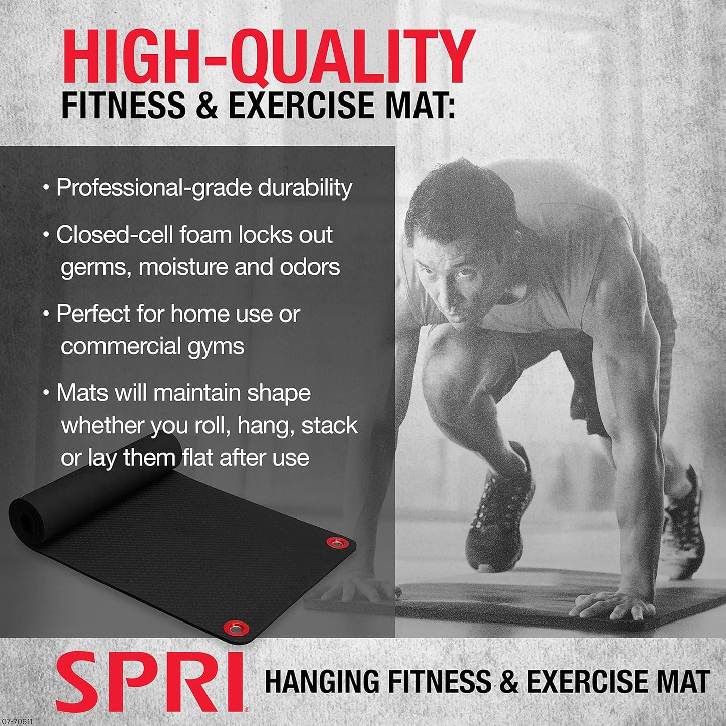 SPRI Hanging Exercise Mat, Fitness & Yoga Mat for Group Fitness Classes, Commercial Grade Quality with Reinforced Holes