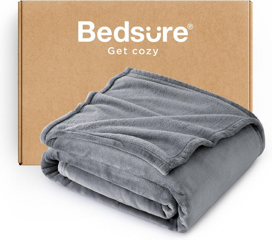 Bedsure Fleece Blanket Twin Size Grey - 300GSM Lightweight Plush Fuzzy Cozy Soft Warm Blanket for Bed, Sofa, Couch, Travel, Camping, 60x80 inches