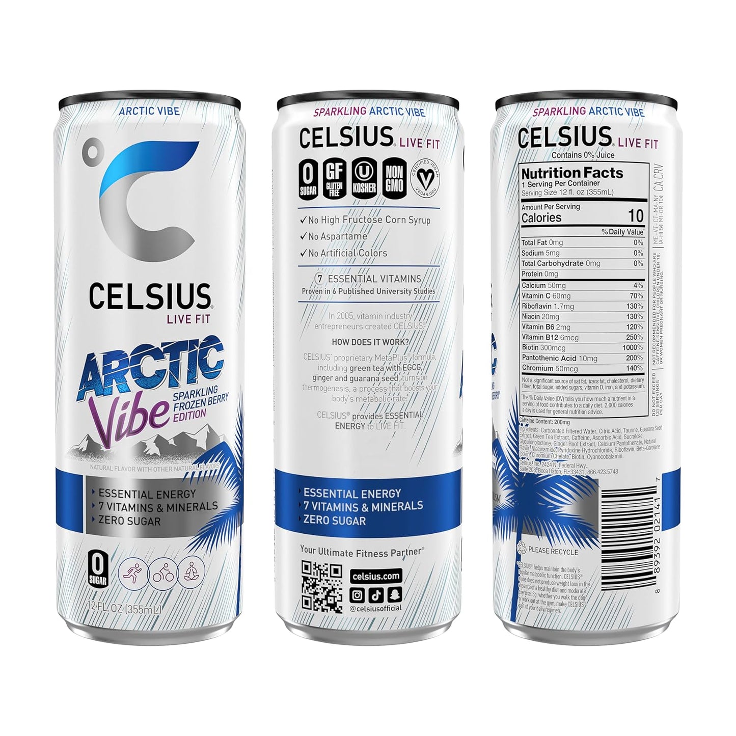 CELSIUS ARCTIC VIBE Sparkling Frozen Berry, Sugar Free Energy Drink, 12 Fl Oz (Pack of 12)