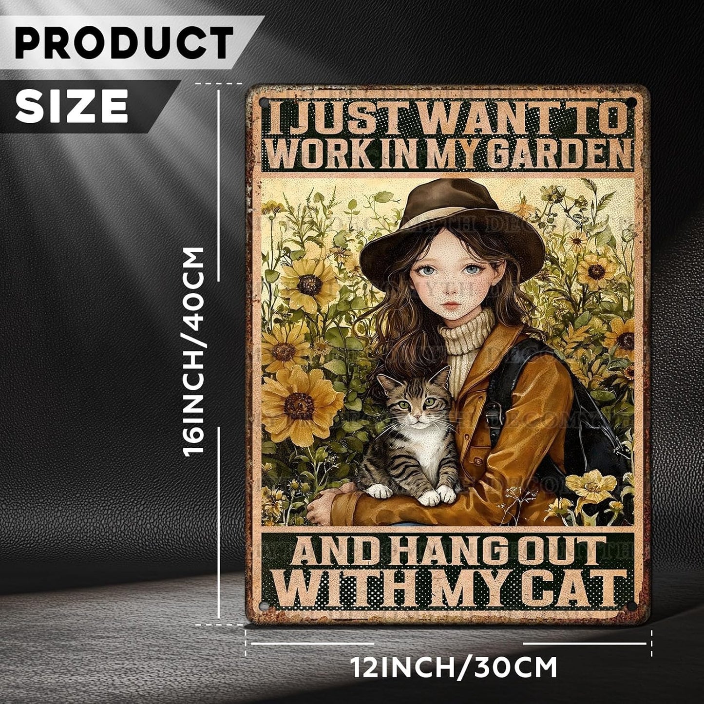 Cat Garden Vintage Tin Sign I Just Want To Work In My Garden and Hang Out With My Cat Retro Metal Tin Sign Sunflower Decor for Home Fence Porch Room Wall Decor Poster 12 * 16inch