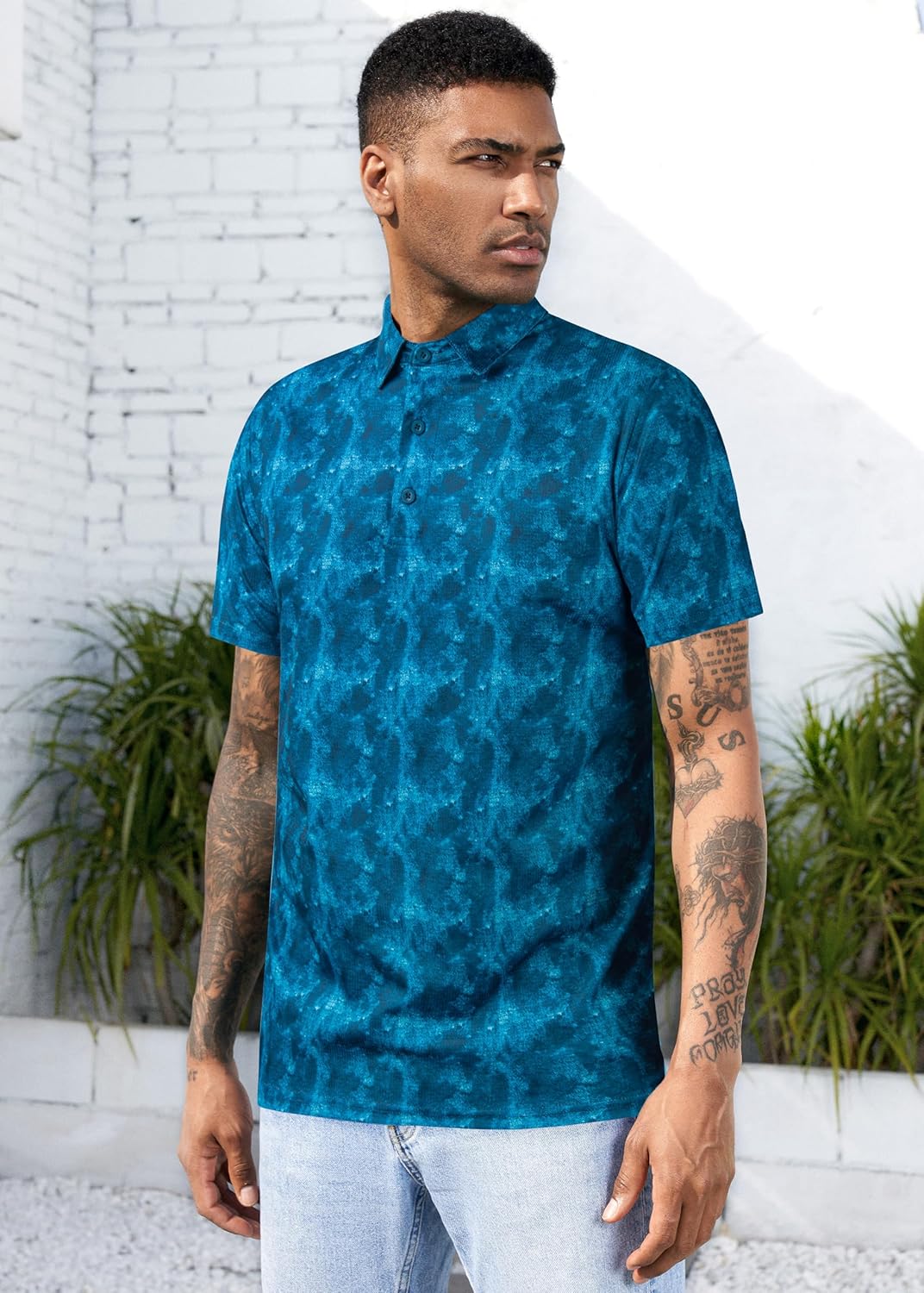 TAPULCO Mens Quick Dry Polo Shirts Camouflage Pattern Performance Athletic Lightweight Breathable Casual Golf Tshirts