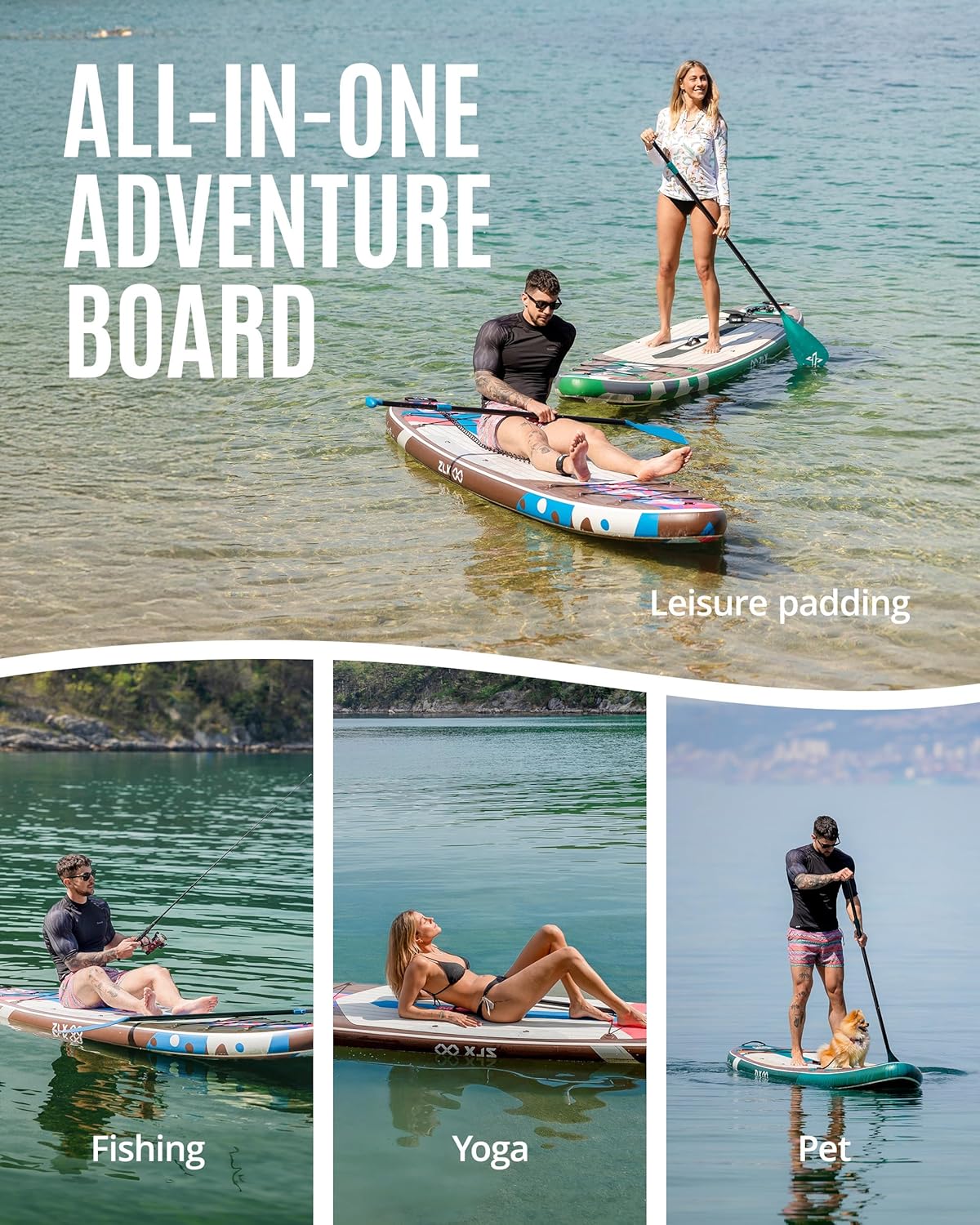 ZLX Inflatable Stand Up Paddle Board, 10'6" SUP Non-Slip Stable Deck Pad, Unique Center Fin, Premium Accessories, Portable Paddleboard for Adults, Beginners, All Skill Levels