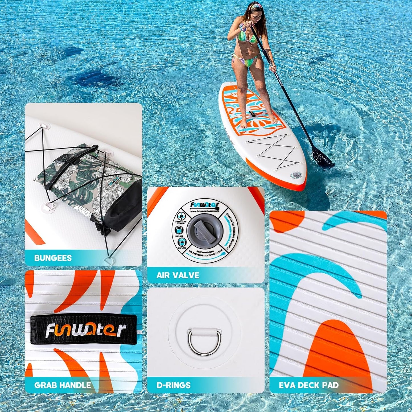 FunWater Inflatable Ultra-Light Stand Up Paddle Board for All Skill Levels with Premium SUP Paddleboard Accessories,Non-Slip Comfort Deck for Youth & Adults