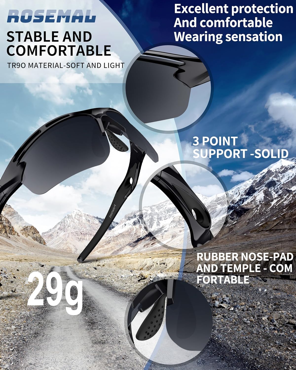 Polarized Sports Sunglasses for Men Women,UV400 Protection Sunglass for Running Cycling Fishing Hiking TR90