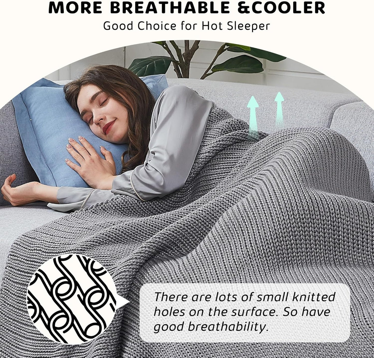 L'AGRATY Knitted Weighted Blanket - 60"x80" 20lbs Cooling Chunky Knit Heavy Blanket for Adults Braided Crochet Throw Thick Cable Yarn Knit Decorative No Beads Evenly Weighted Machine Washable