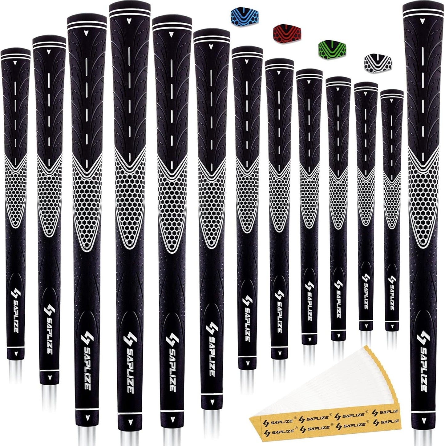 SAPLIZE Golf Grips Set of 13, Bundle with Tape or Full Regripping Kit, Jumbo / Mid / Standard / Undersize, Women / Men Anti-slip Rubber Golf Club Grips, CC01 Series