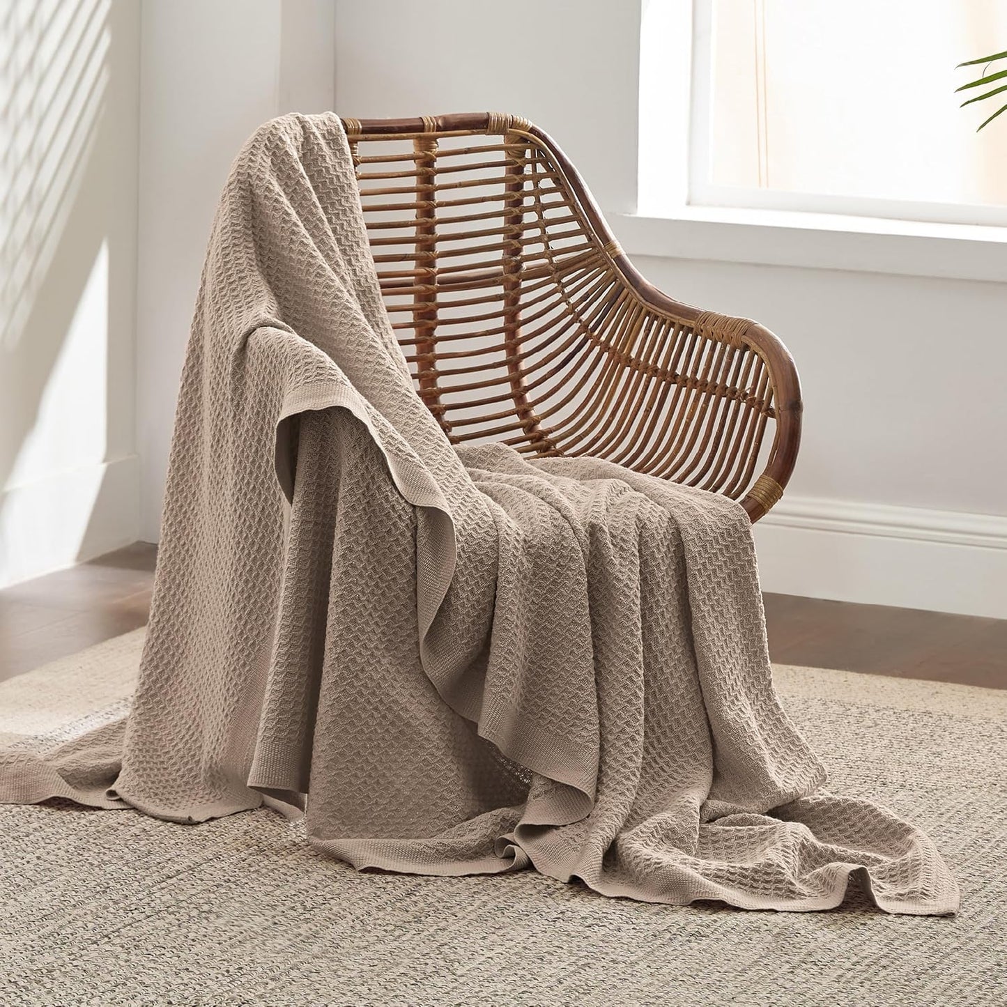 Bedsure 100% Cotton Blanket Twin XL Size for College Dorm - Breathable and Soft, Waffle Weave Twin Blanket for Summer, Dorm Room Essentials, Taupe, 66x90 inches