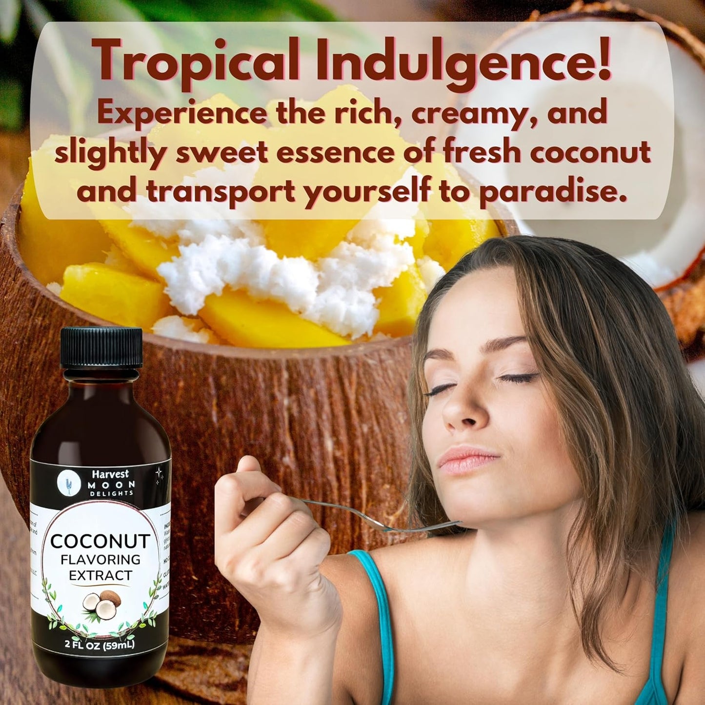 Natural Coconut Extract - 2 oz - Water-Soluble - By Harvest Moon Delights - Coconut Extract for Baking, Ice Cream, Drinks, and Candy - Flavoring - Sugar Free