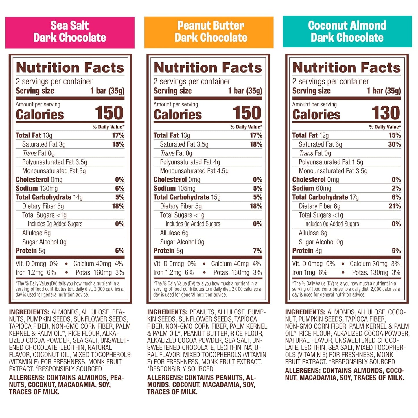 Munk Pack Variety Pack Snack Bars - 5g Protein, 1g Sugar, 5g Protein, Keto and Gluten Free Snack for Adults and Kids, Coconut Almond, Dark Chocolate Sea Salt, Peanut Butter Dark Chocolate, 6 Pack