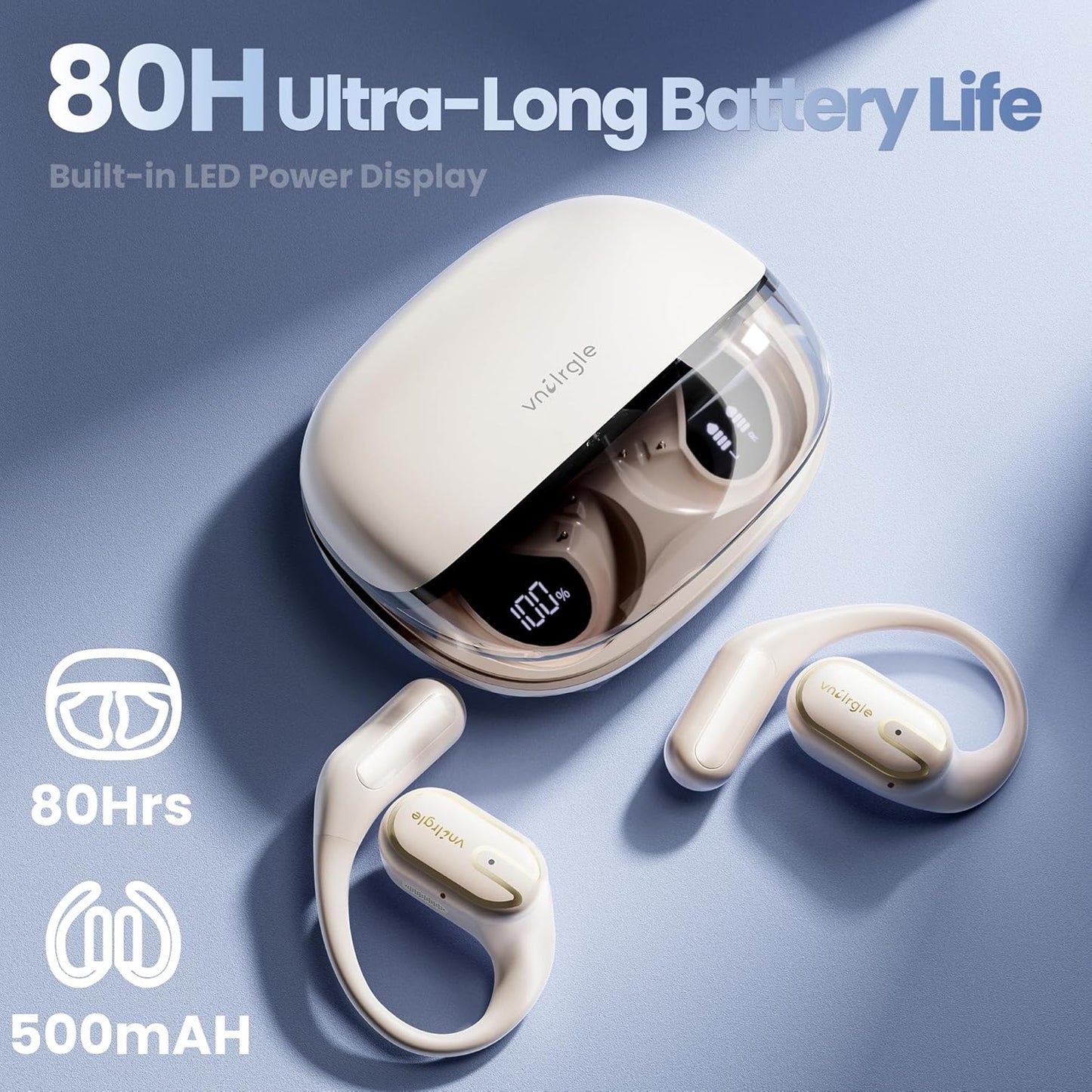 Open Ear Earbuds Wireless Bluetooth Headphones - 80Hrs Playtime Wireless Ear buds with 18.2mm Drivers Stereo Sound, Touch Control Earphones IPX7 Waterproof Bluetooth 5.4 for Running Fitness Workout