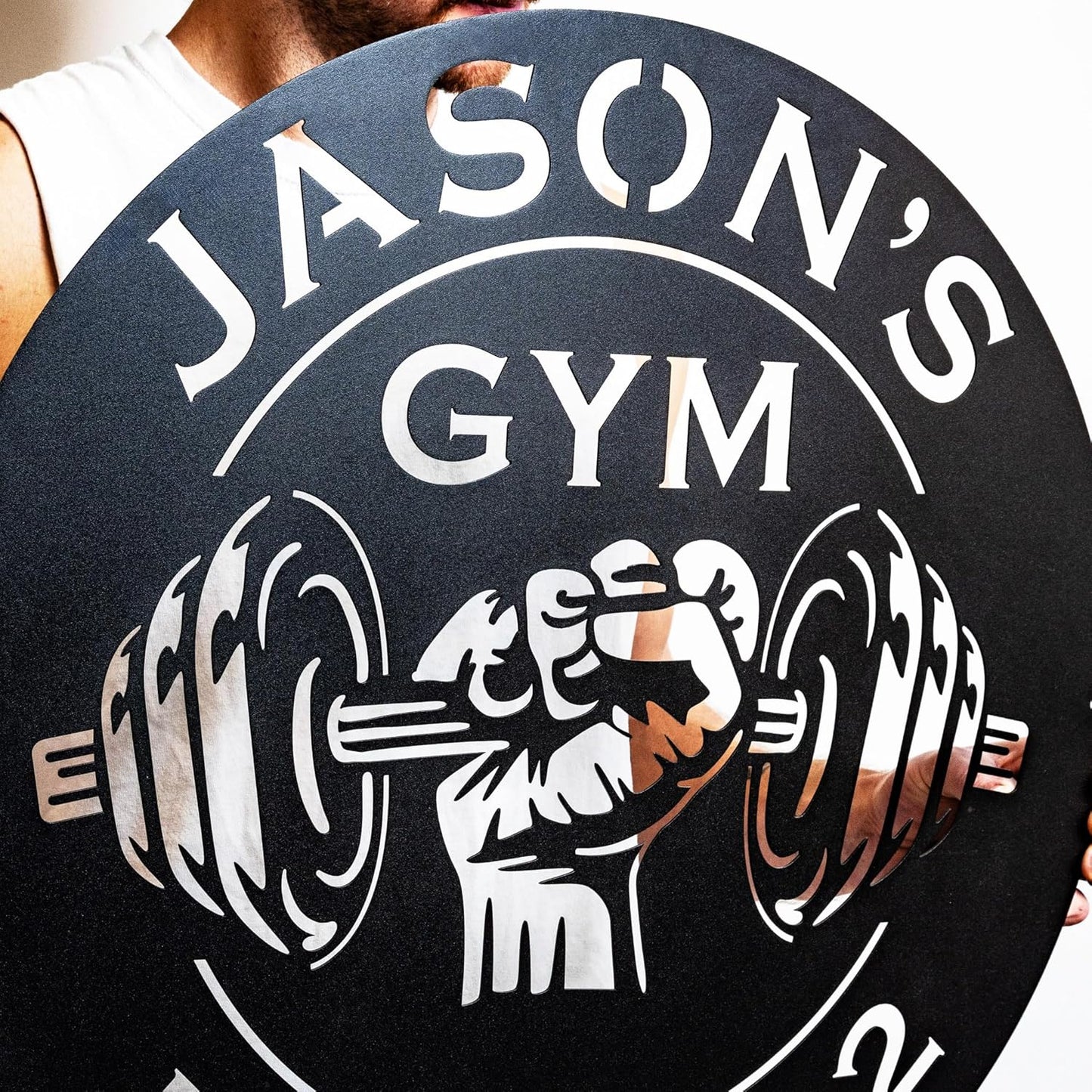 Custom Metal Dumbbell Gym Name Sign, Weightlifting Workout Room Wall Art, Personalized Home Gym Sign, Custom Gym Decor, Workout Garage