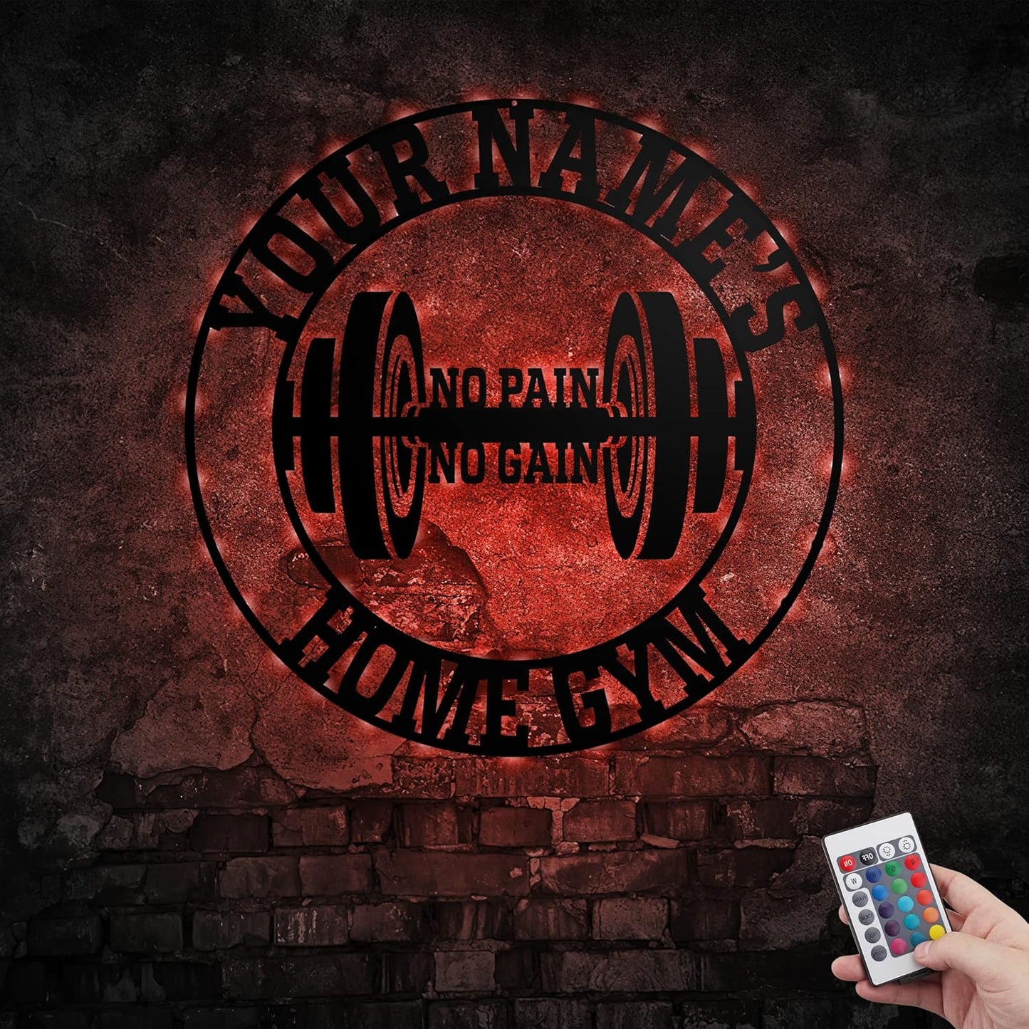 Personalized Home Gym LED Tin Metal Sign Multiple Sizes, Gym Sign Wall Decor, Exercise Workout Room Decor Fitness Center, Motivational Inspirational Hanging Wall Art Wall Plaque (03 w/lights)