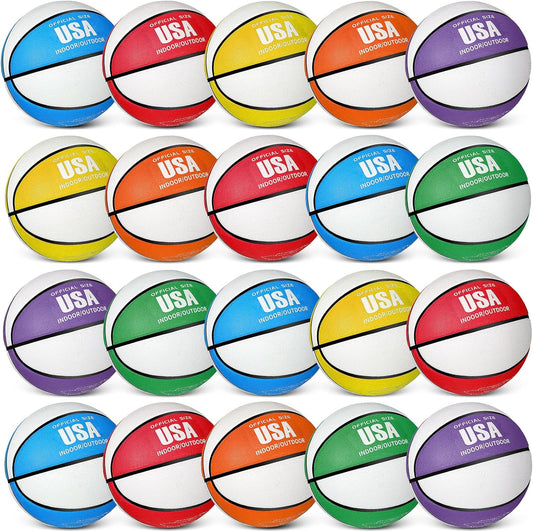 Libima 24 Pcs Rubber Basketballs Bulk with Pump Official Size Multicolor Basket Balls Youth Streetballs Set for Adult Boys Girls Gifts Indoor Outdoor Training Practice