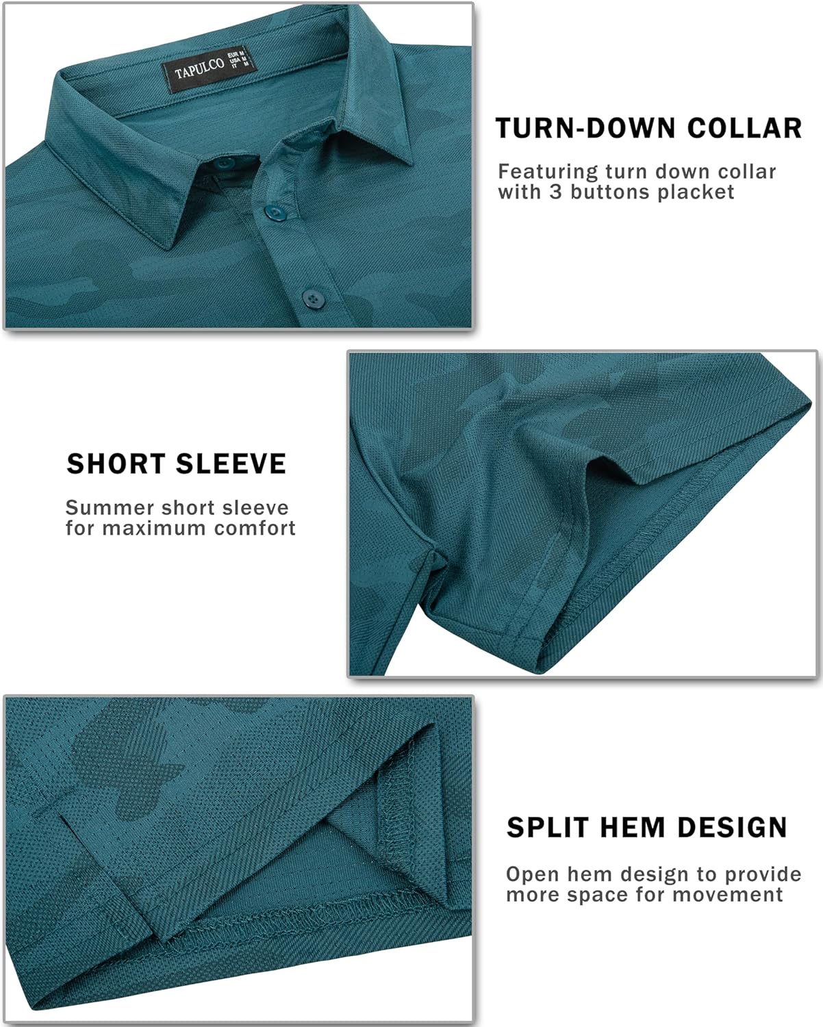 TAPULCO Mens Quick Dry Polo Shirts Camouflage Pattern Performance Athletic Lightweight Breathable Casual Golf Tshirts