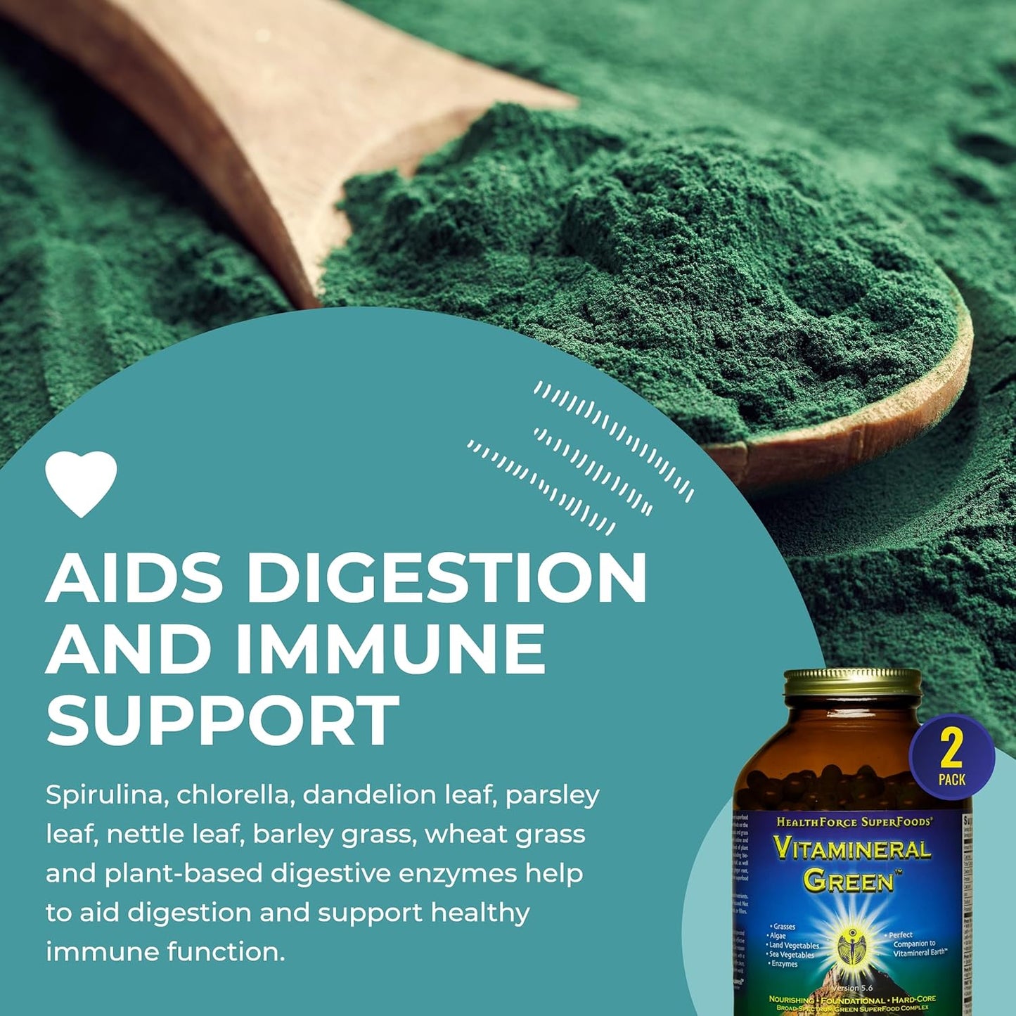 HEALTHFORCE SUPERFOODS Vitamineral Green - Mineral Supplement for Immune & Thyroid Support - Green Powder Supplement with Ingredients from The Land - Gluten-Free & Vegan - 400 Capsules (Pack of 2)