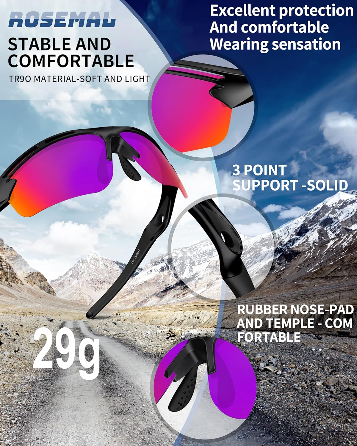Polarized Sports Sunglasses for Men Women,UV400 Protection Sunglass for Running Cycling Fishing Hiking TR90