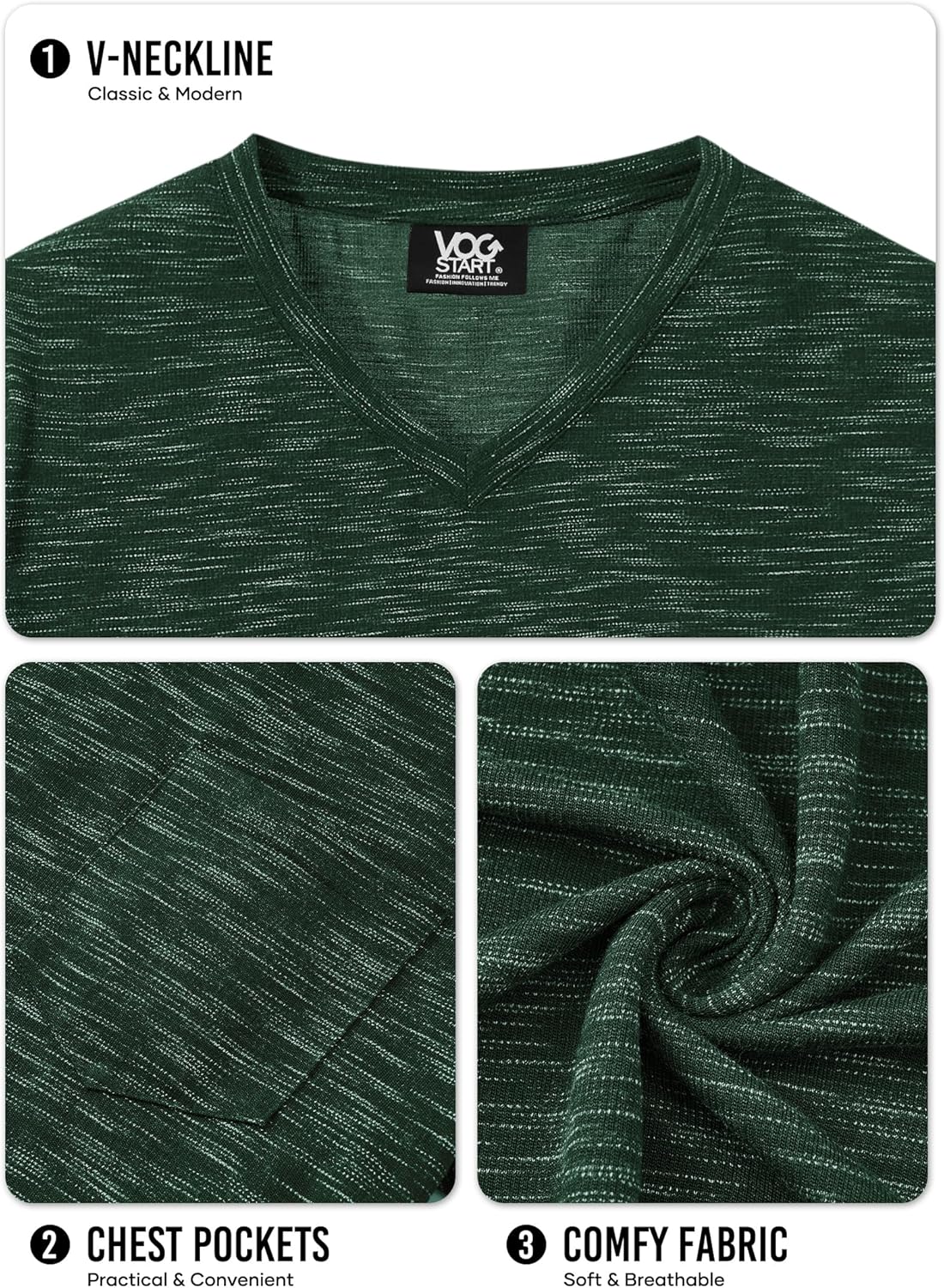Men's V Neck T Shirts Casual Stylish Fitted Stretch Tee Shirt with Pocket (S-3XL)