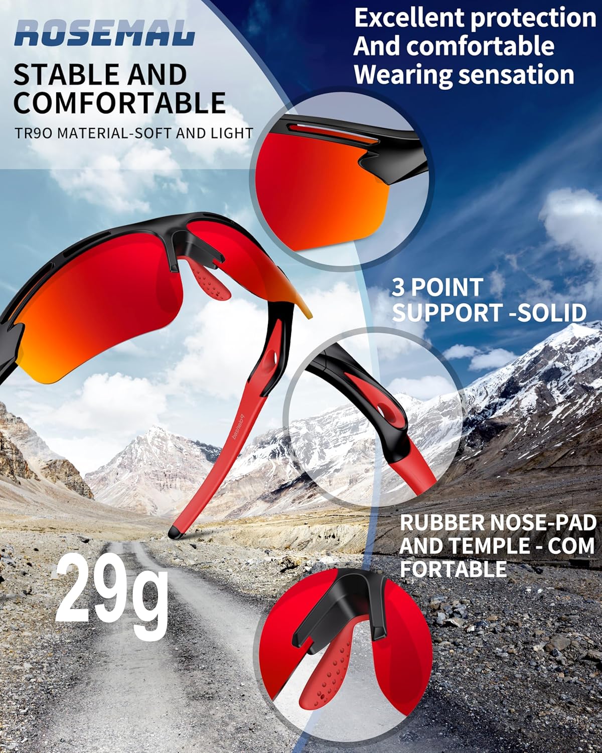 Polarized Sports Sunglasses for Men Women,UV400 Protection Sunglass for Running Cycling Fishing Hiking TR90