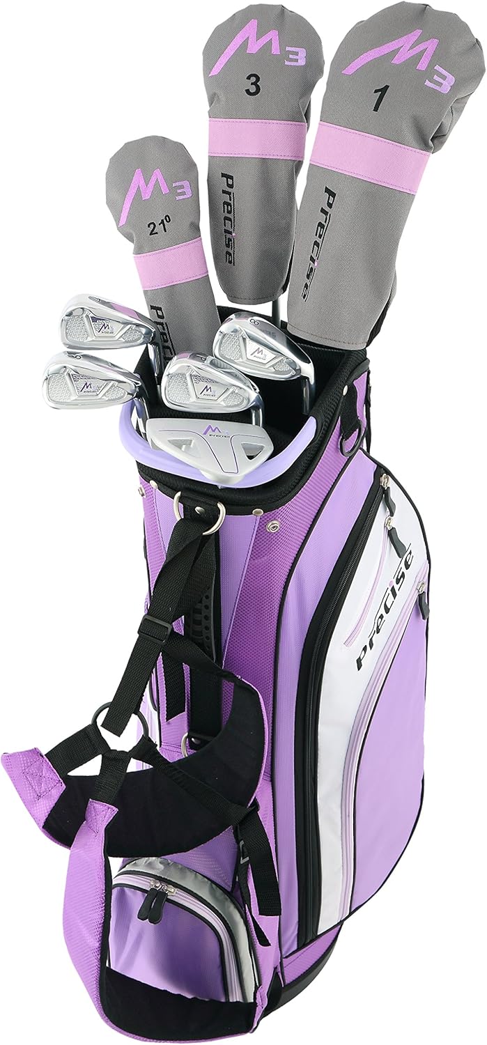 Precise M3 Complete Womens Golf Clubs Set, Includes Driver, Fairway, Hybrid, 7-PW Irons, Wedge, Putter, Stand Bag, 3 H/C's Purple, Golf Clubs Women Right Handed, Comes in 3 Sizes