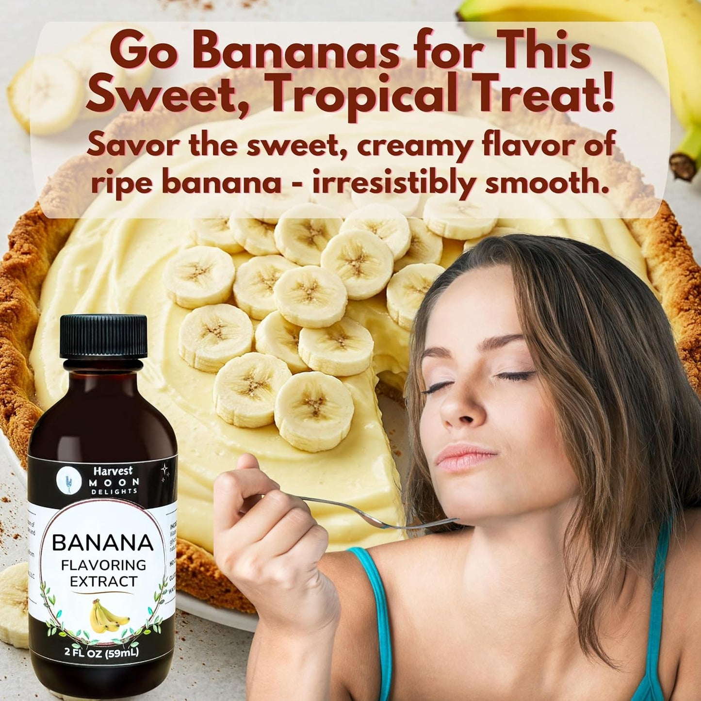 Natural Banana Extract - 2 oz - Water-Soluble - By Harvest Moon Delights - Banana Extract for Baking, Ice Cream, Drinks, and Candy - Sugar Free