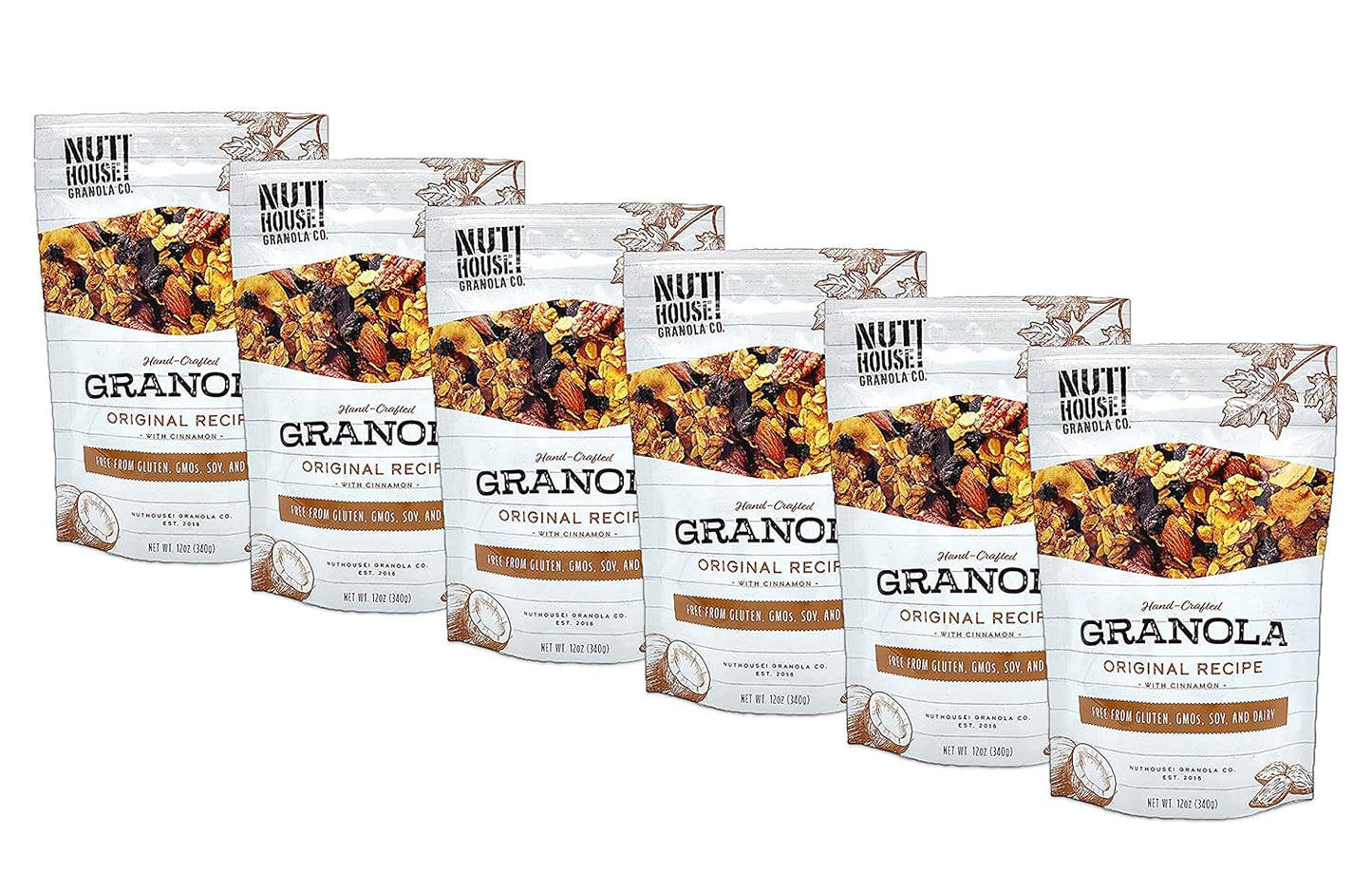 NutHouse! Granola Company - Premium Original Recipe Granola | Certified Gluten-Free, Non-GMO, Kosher | Vegan, Soy-Free | 12 oz. Bag (6-Pack)