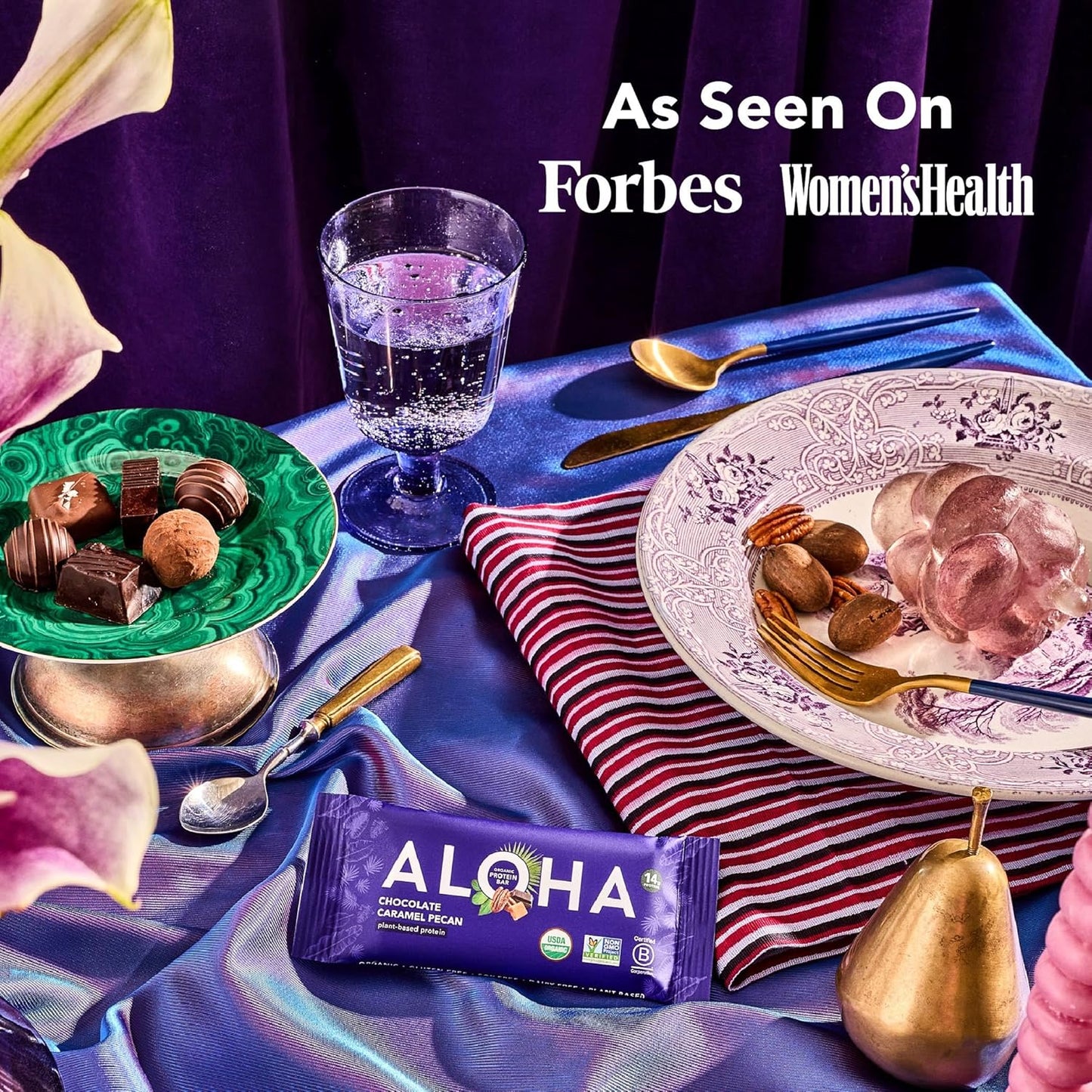 ALOHA Organic Plant Based Protein Bars | Chocolate Caramel Pecan | 12 Count, 1.98oz Bars | Vegan, Low Sugar, Gluten Free, Paleo Friendly, Low Carb, Non-GMO, Stevia Free, Soy Free, No Sugar Alcohol Sweeteners