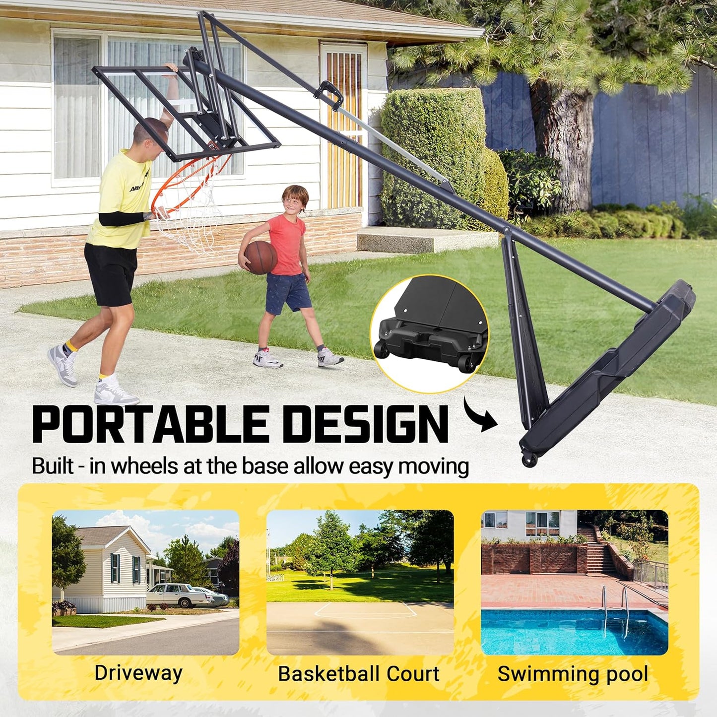 Aimking Basketball Hoop Outdoor 3.3-10FT 5s-Rapid-Adjustable, 40/44 inch Shatterproof Backboard & Enlarged Base, Portable Basketball Hoop & Goal for Kids/Adults/Families in Poolside/Backyard/Indoor