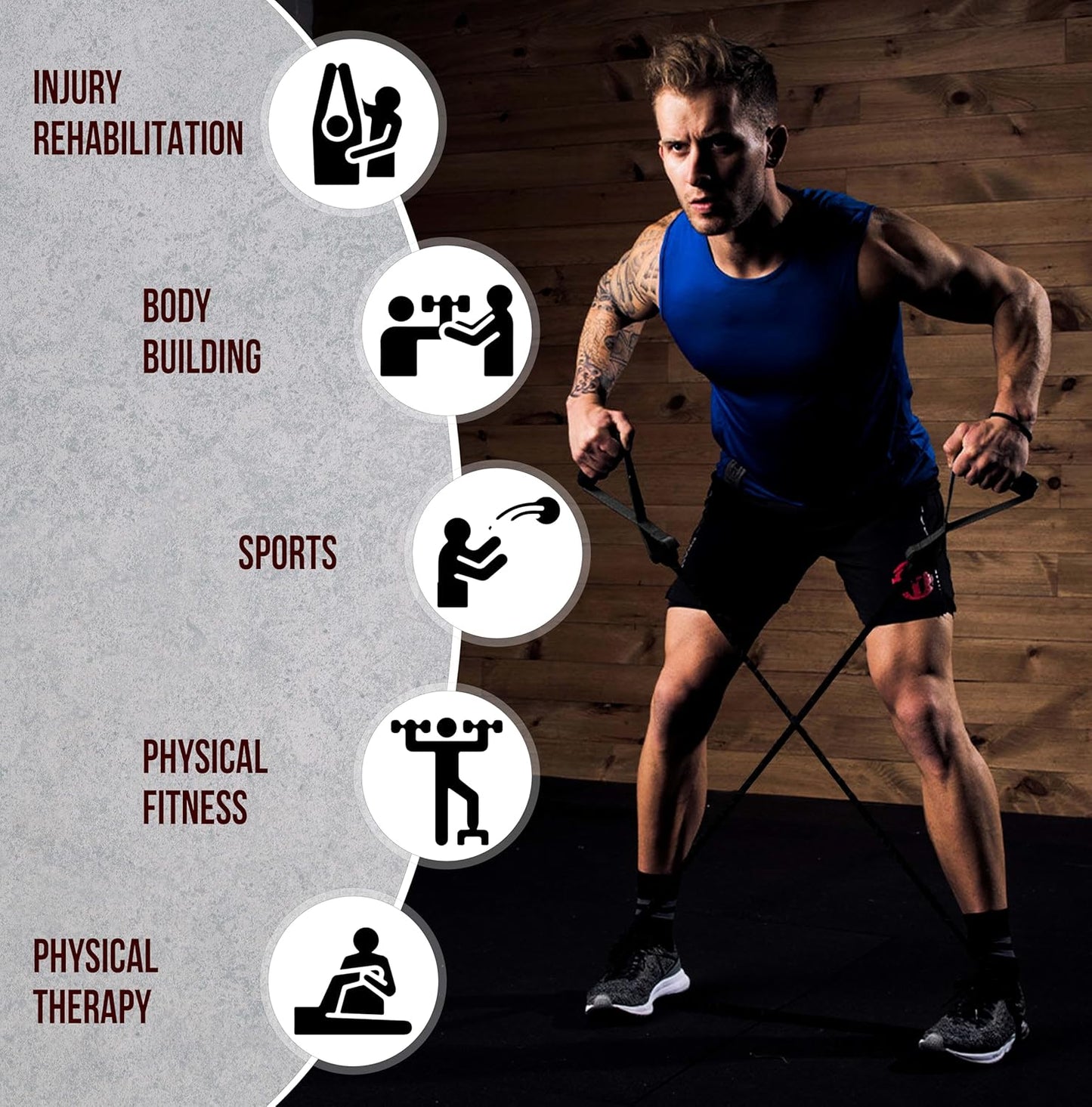 Exercise Resistance Bands for Working Out Set of 5 for Women and Men, Stretch Bands for Exercise, Physical Therapy, Arms Legs Workout, Stretching, Home Fitness