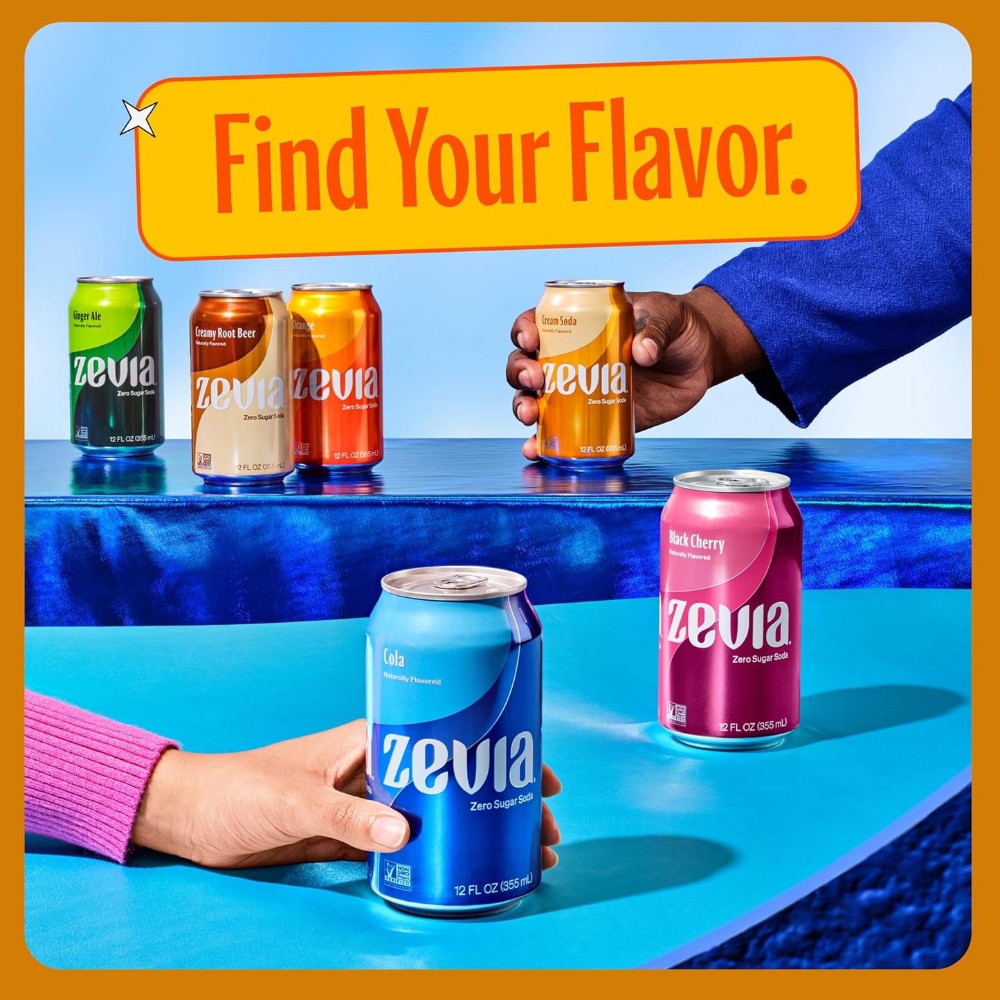 Zevia Zero Sugar Soda, Orange, 12 oz Cans (24-Pack) – Naturally Sweetened, Non-GMO Project Verified, Gluten-Free, Vegan