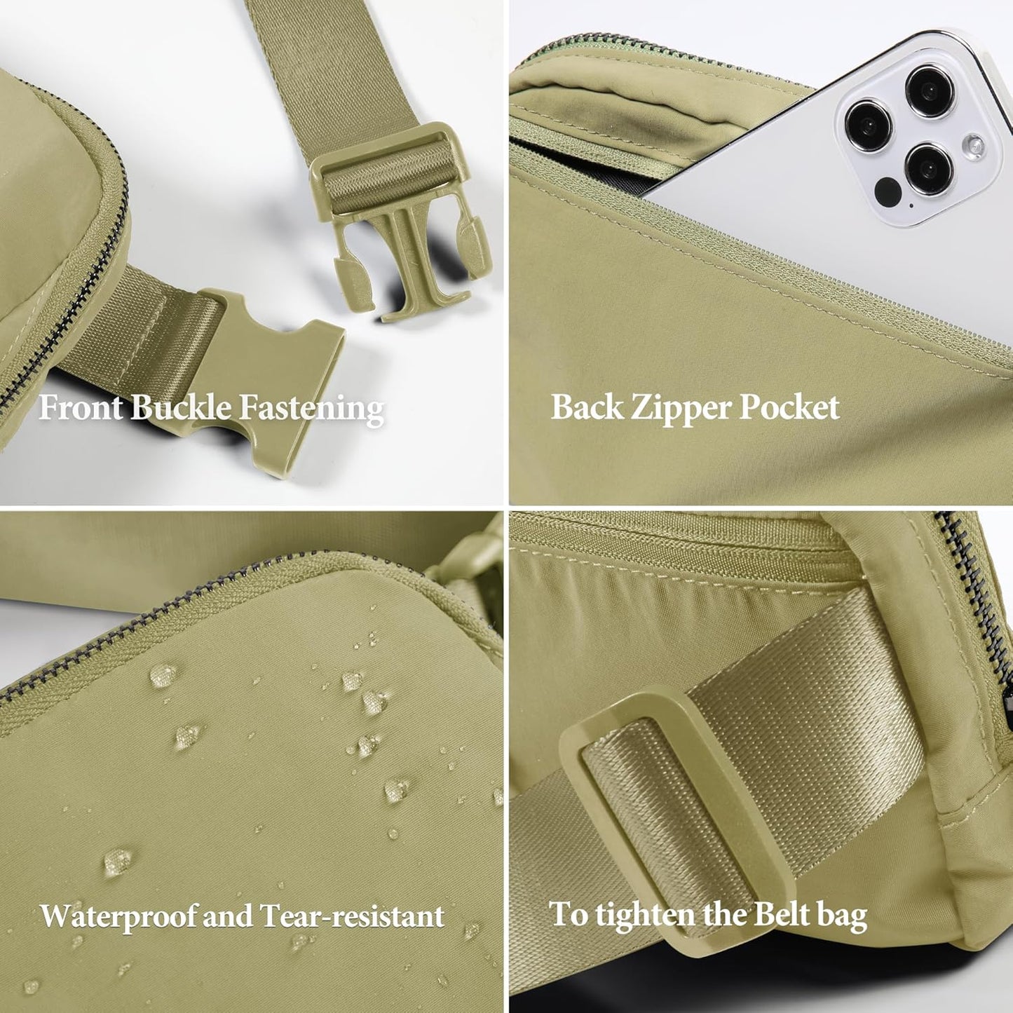 ODODOS Unisex Mini Belt Bag with Adjustable Strap Small Fanny Pack for Workout Running Traveling Hiking, Khaki Green