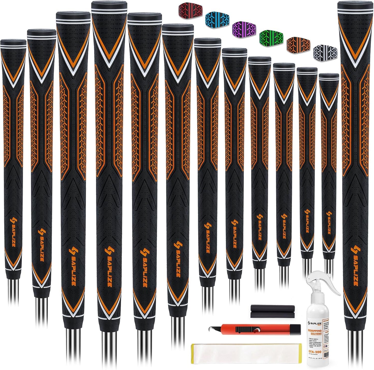 SAPLIZE High-performance Rubber Golf Grips 13 Pack, High Shock Absorption, Non-slip, Choose from 13 Grips with 15 Tapes or Full Regripping Kit, Available in Standard/Mid/Jumbo Sizes, CC10 Series